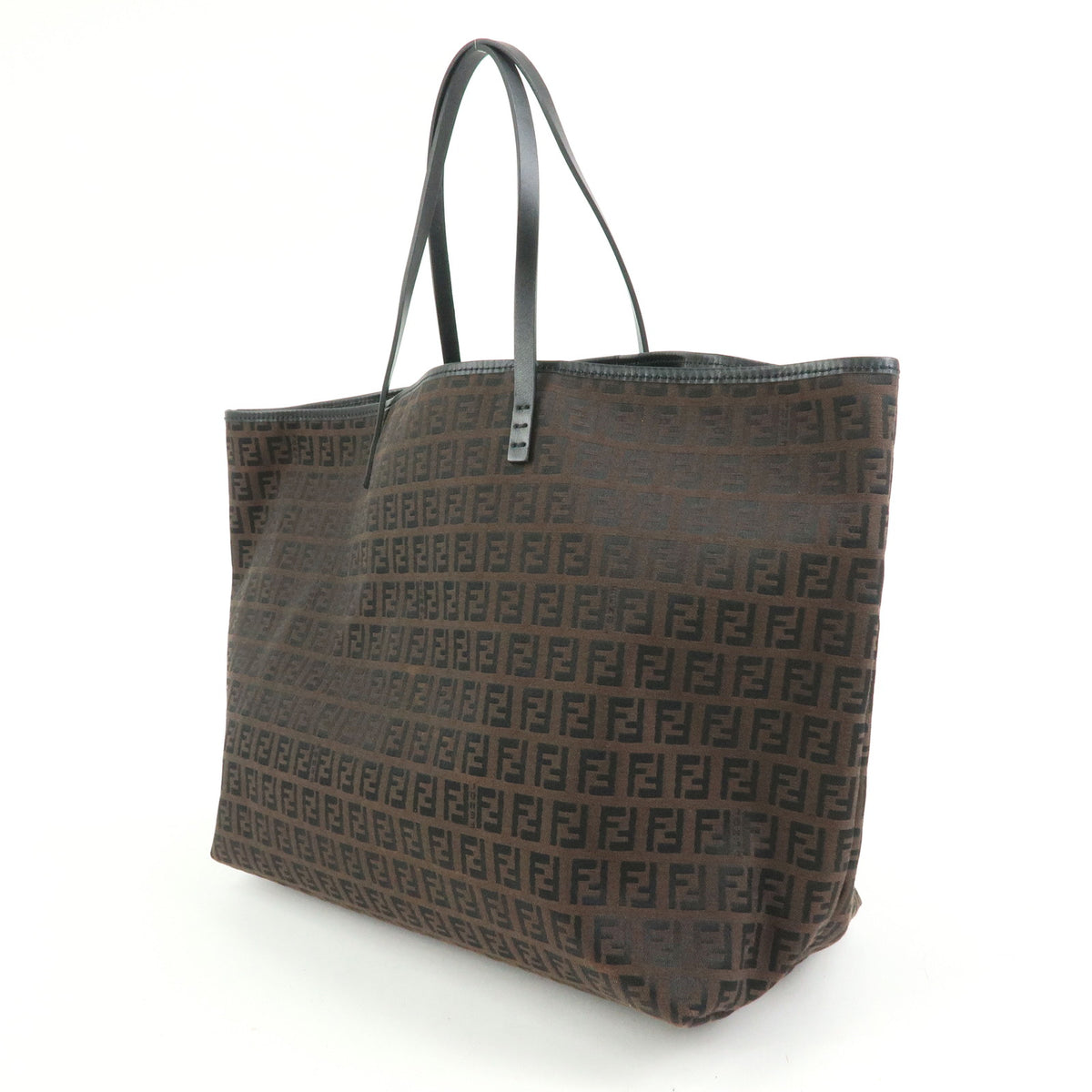 FENDI Zucchino Canvas Leather Tote Bag Shoulder Bag Brown 8BH005