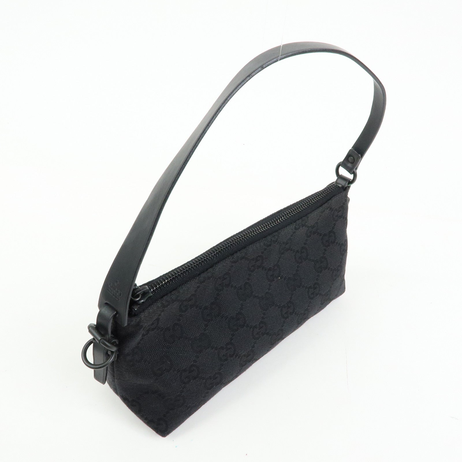 GUCCI GG Canvas Leather Hand Bag Accessory Pouch Black 103399