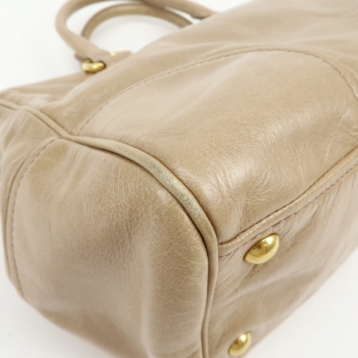 MIU MIU Leather 2Way Bag Hand Bag Shoulder Bag Key Ring Beige RN1127
