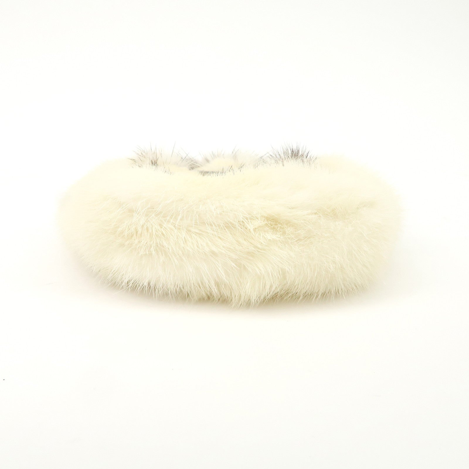 FENDI Seleria Leather Fur Flower Motif Kiss Lock Pouch Hand Bag 8BK048 Used