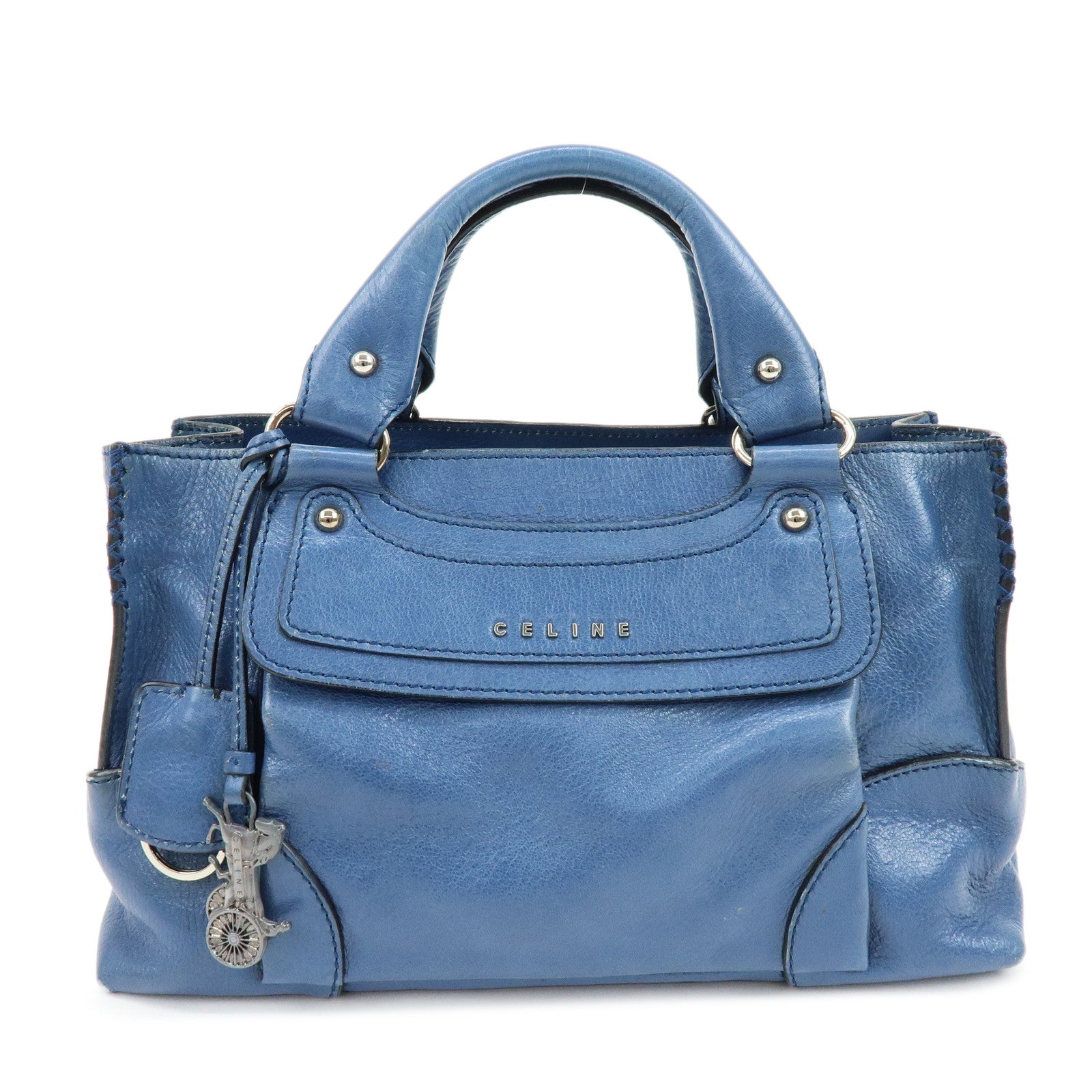 CELINE Logo Leather Boogie Bag Hand Bag Horse Bag Charm Blue