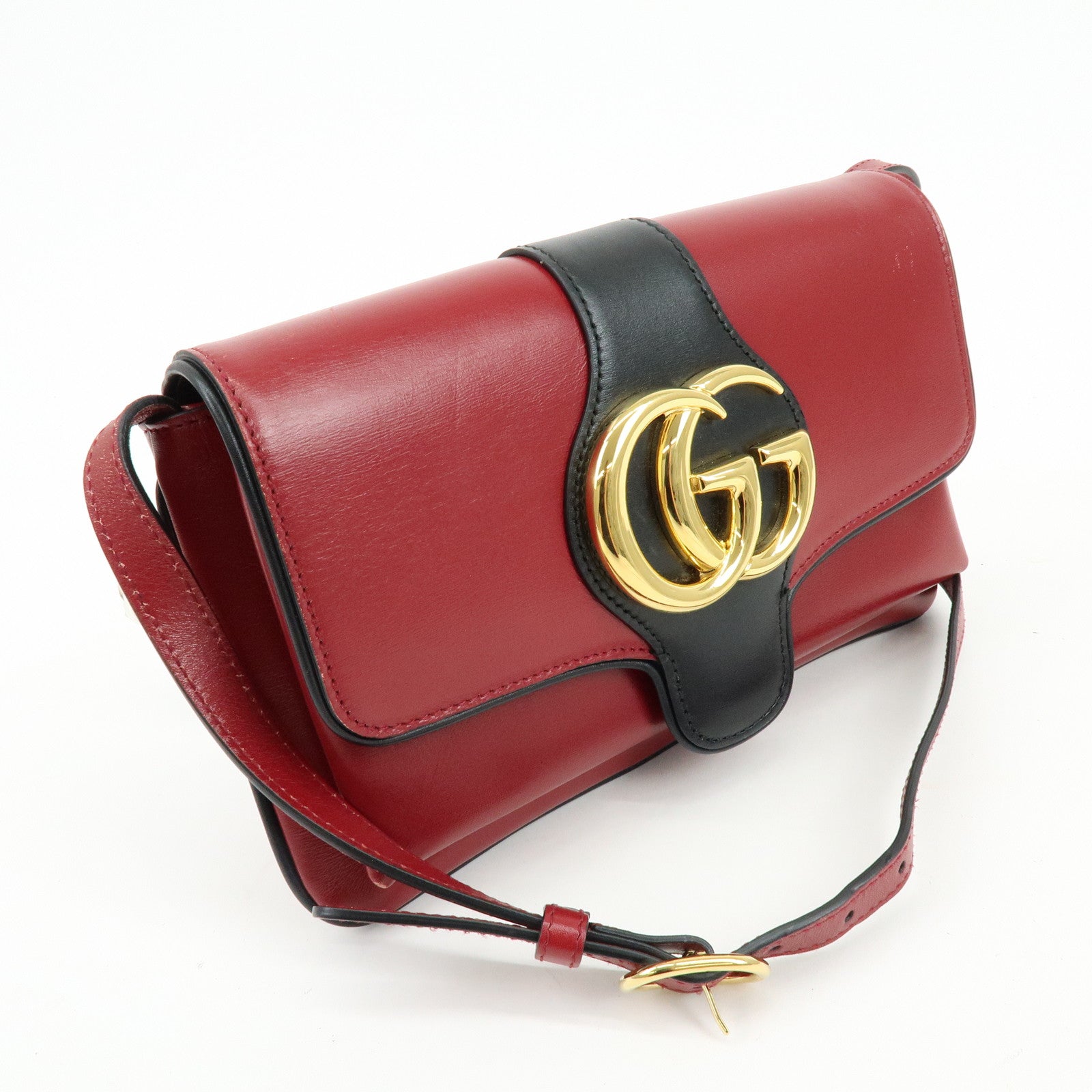 GUCCI Double G Arli Leather Shoulder Bag Crossbody Bag Red 550129