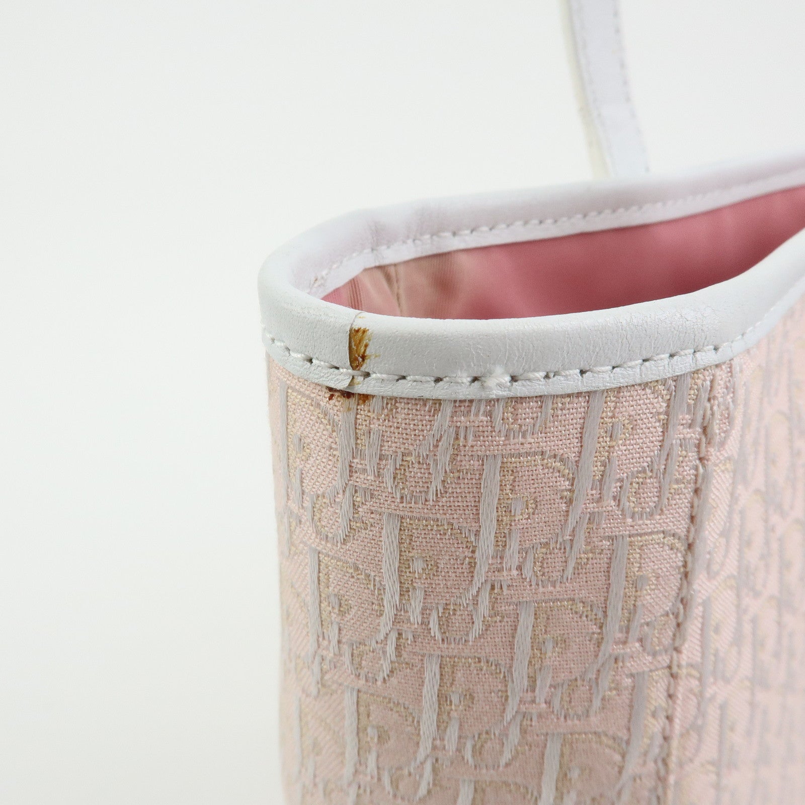 Christian Dior Trotter Jacquard Canvas Leather Tote Bag Pink White