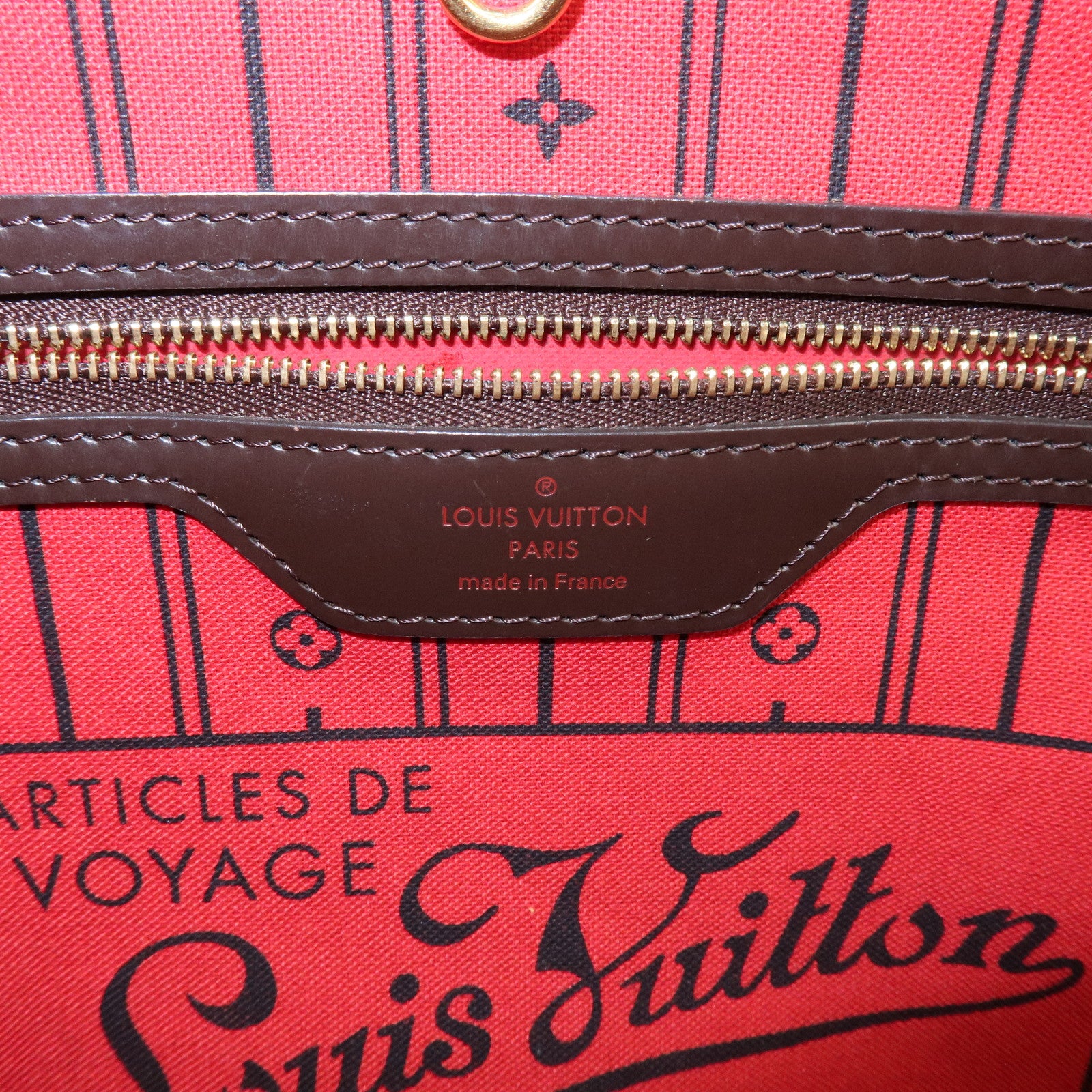 Louis Vuitton Damier Ebene Neverfull MM Tote Bag Cerise N41358