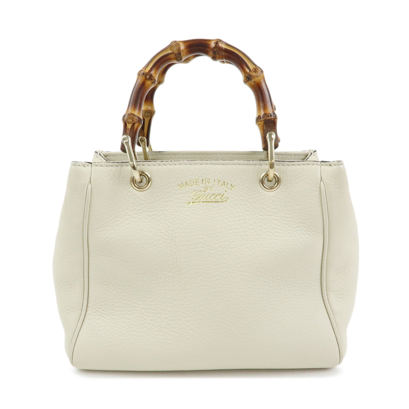 GUCCI Bamboo Mini Shopper Leather 2Way Bag Hand Bag White 368823