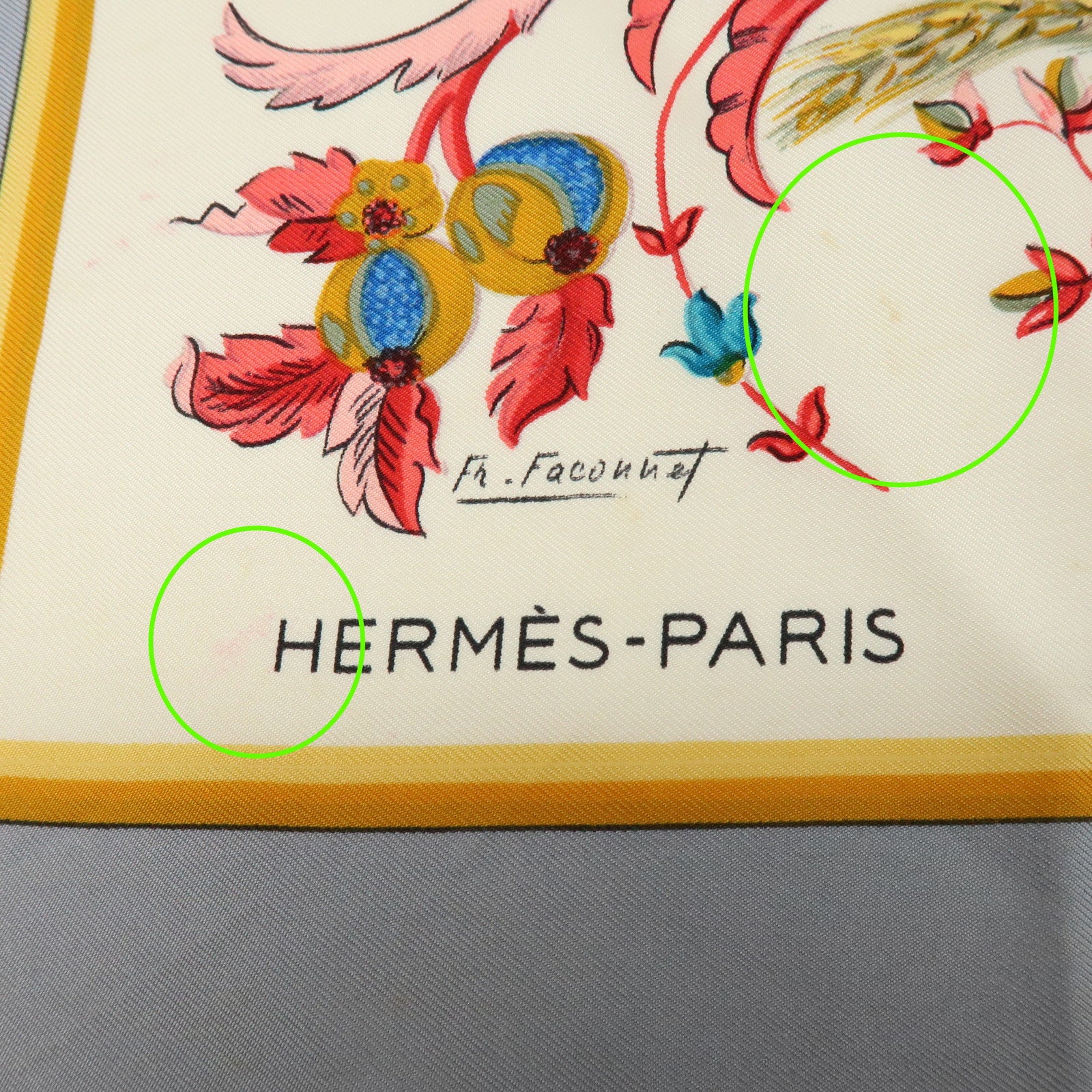 HERMES Carre 90 Silk 100% Scarf CERES Gray Red