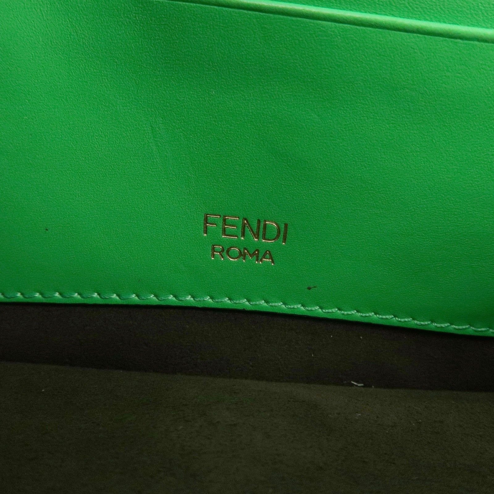 Fendi Flat Baguette Leather Shoulder Bag Green Brown 8BS039