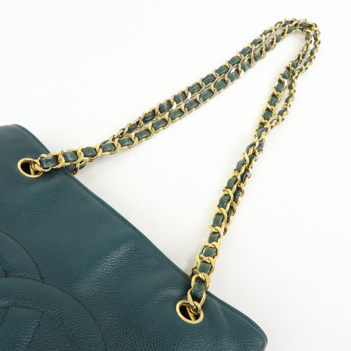 CHANELCOCO Mark Caviarskin Chain Shoulder Bag Tote Bag Dark Green