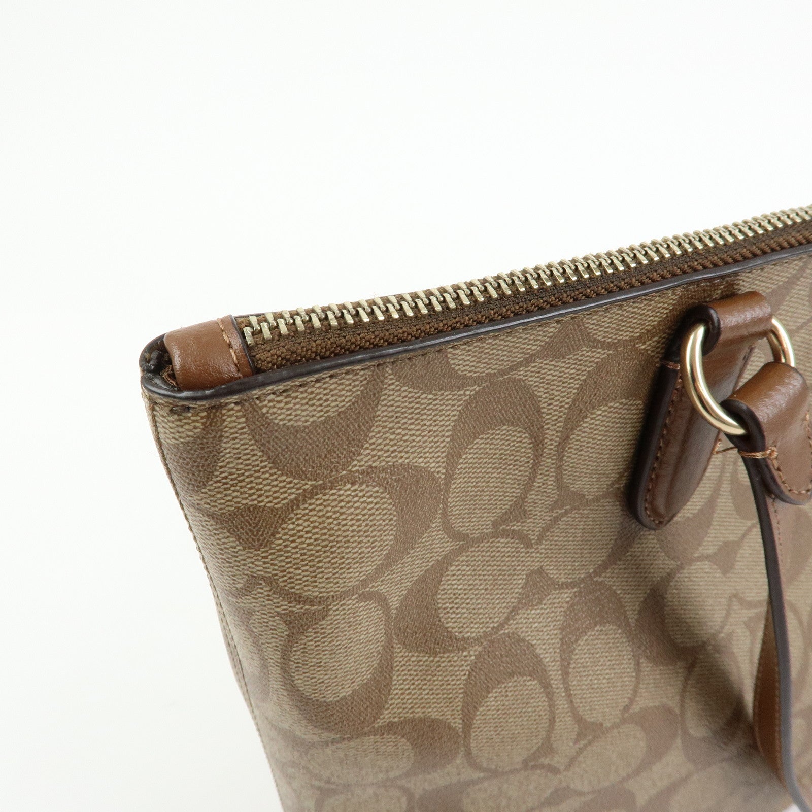 COACH Signature PVC Leather Tote Bag Hand Bag Brown F29208