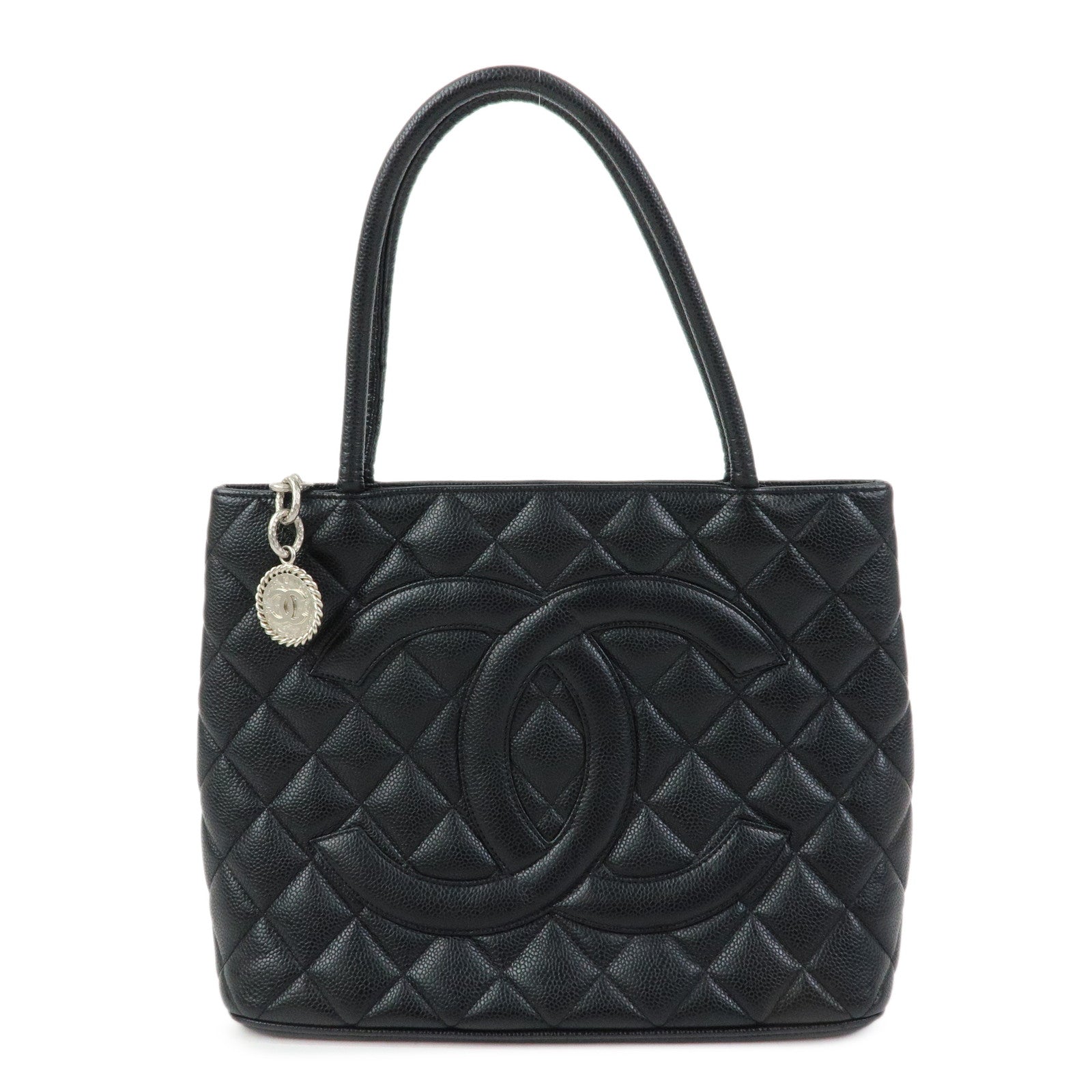 CHANEL Matelasse COCO Mark Medallion Tote Bag Hand Bag Black A01804