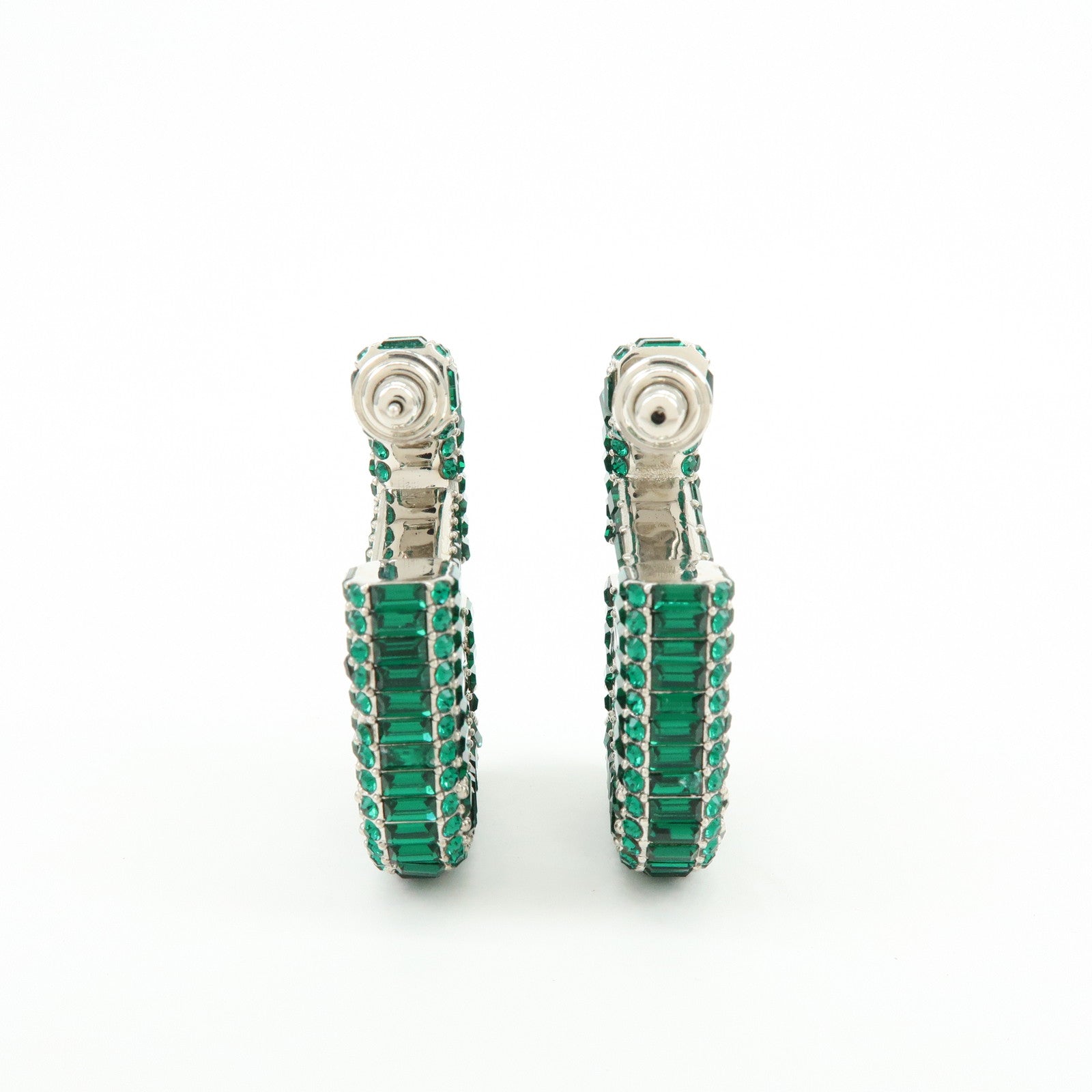 VALENTINO V Logo Signature Metal Rhinestone Earrings Green Silver