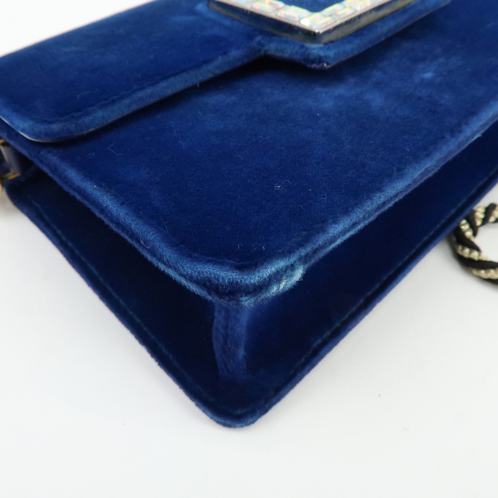 GUCCI Broadway Velvet Shoulder Bag Crossbody Bag Bijou Logo Navy 544242