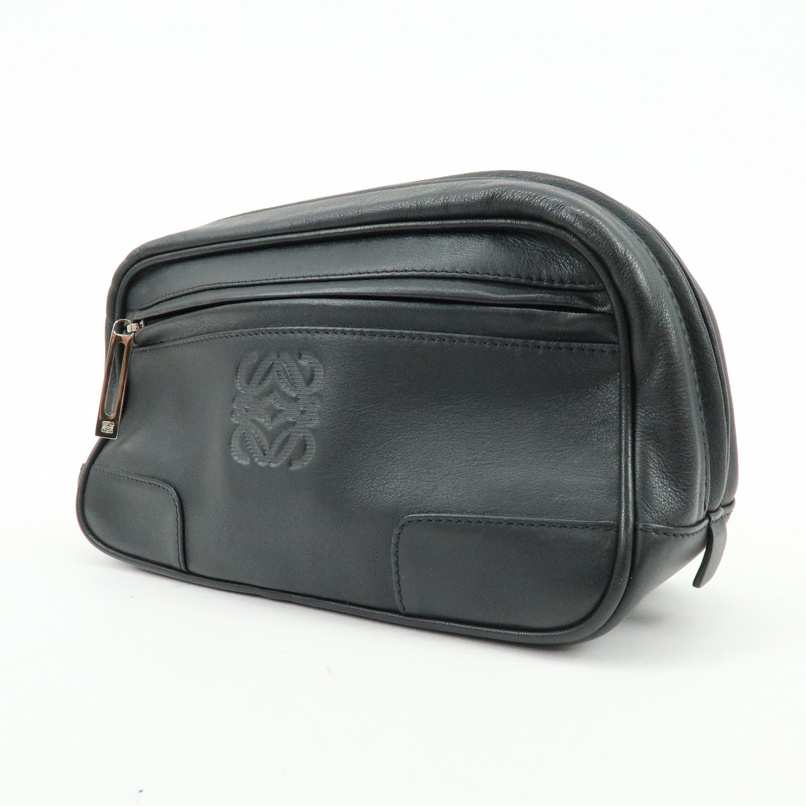 LOEWE Anagram Leather Clutch Bag Pouch Wristlet Bag Black