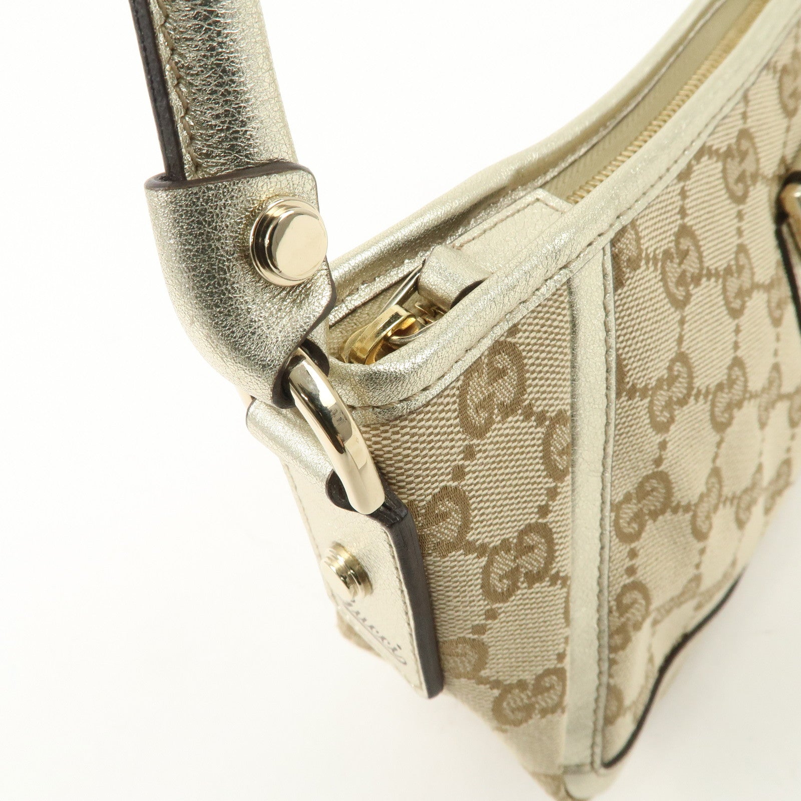 GUCCI Abbey GG Canvas Leather Shoulder Bag Beige Ivory 130939 Used