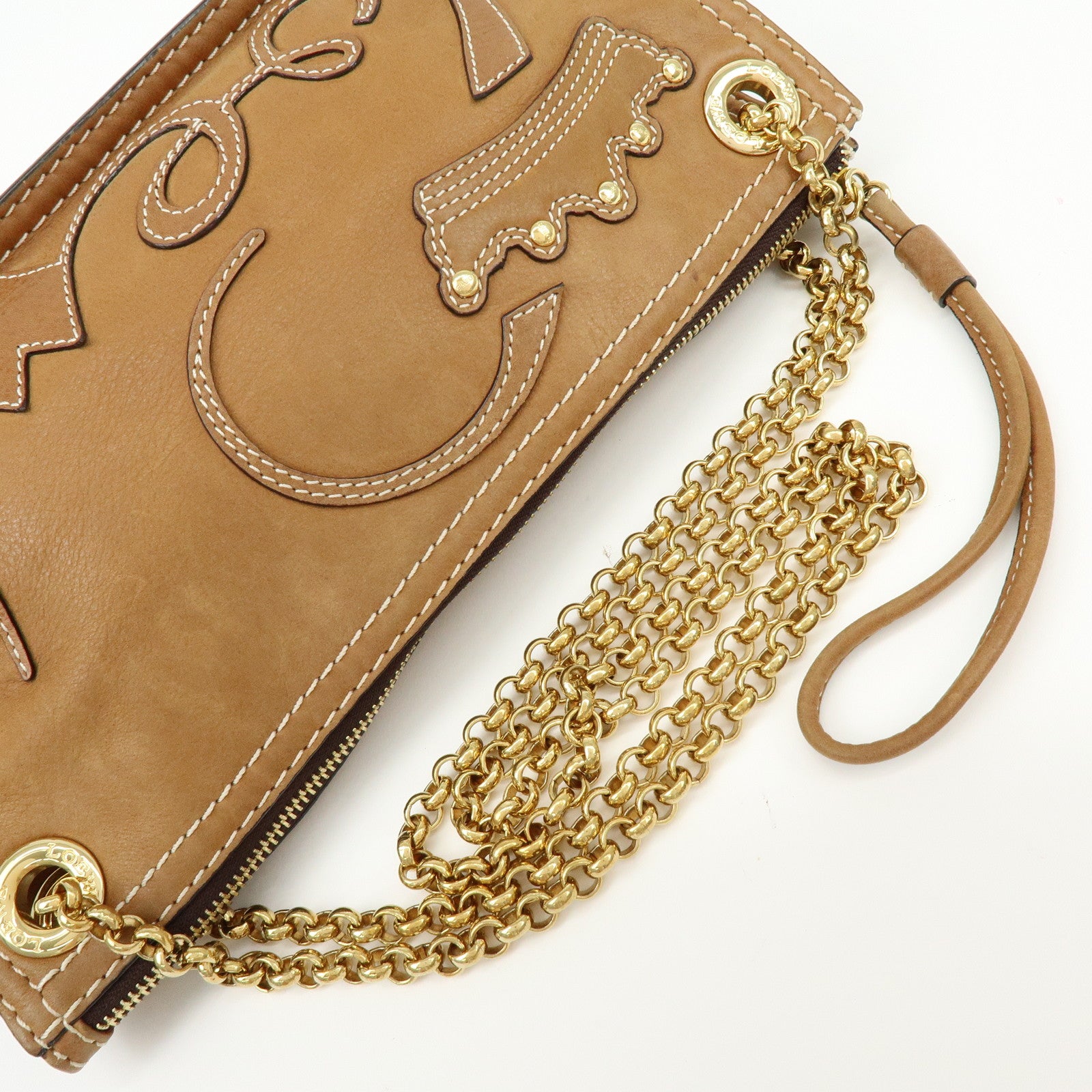 LOEWE Leather Crown Motif Chain Shoulder Bag Crossbody Bag Brown