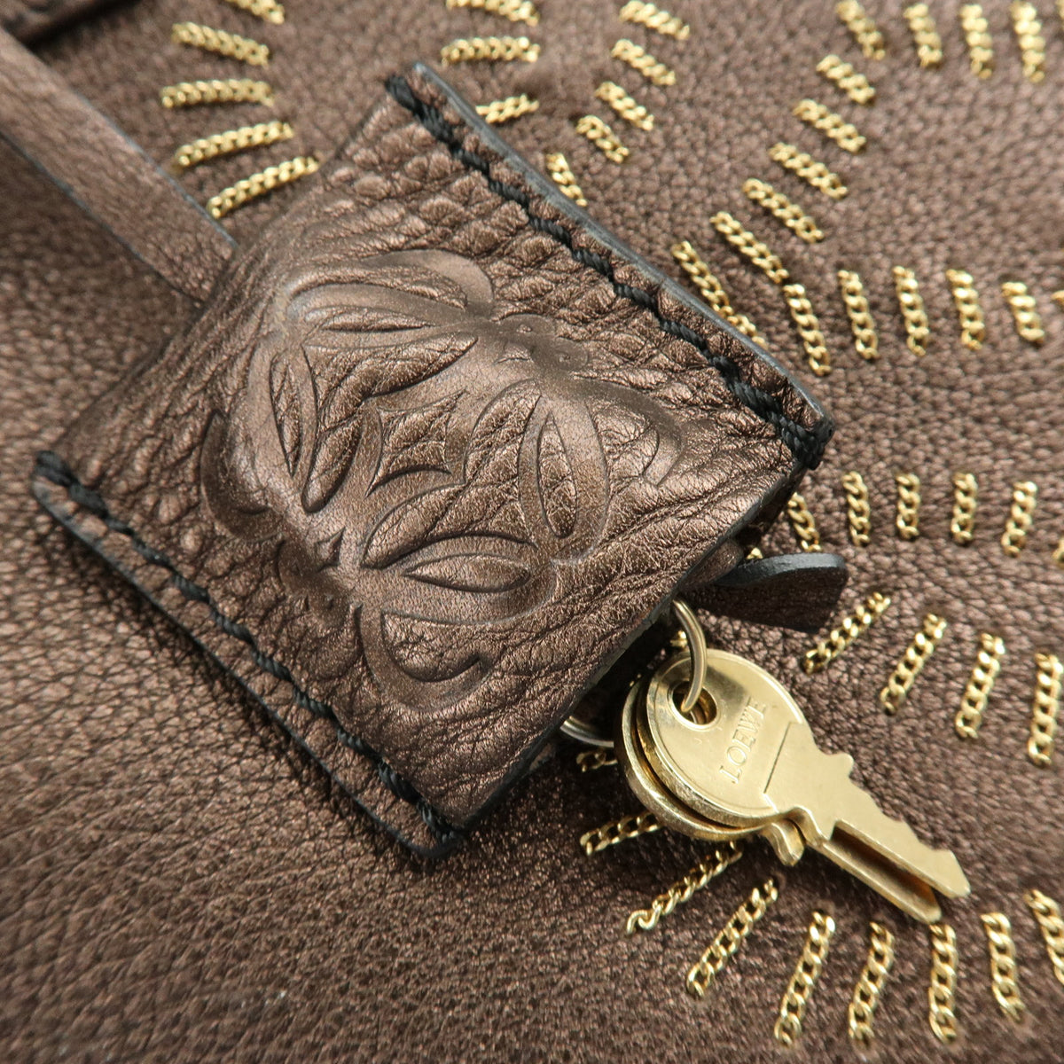 LOEWE Anagram Amazona 36 Hand Bag Boston Bag Metallic Brown