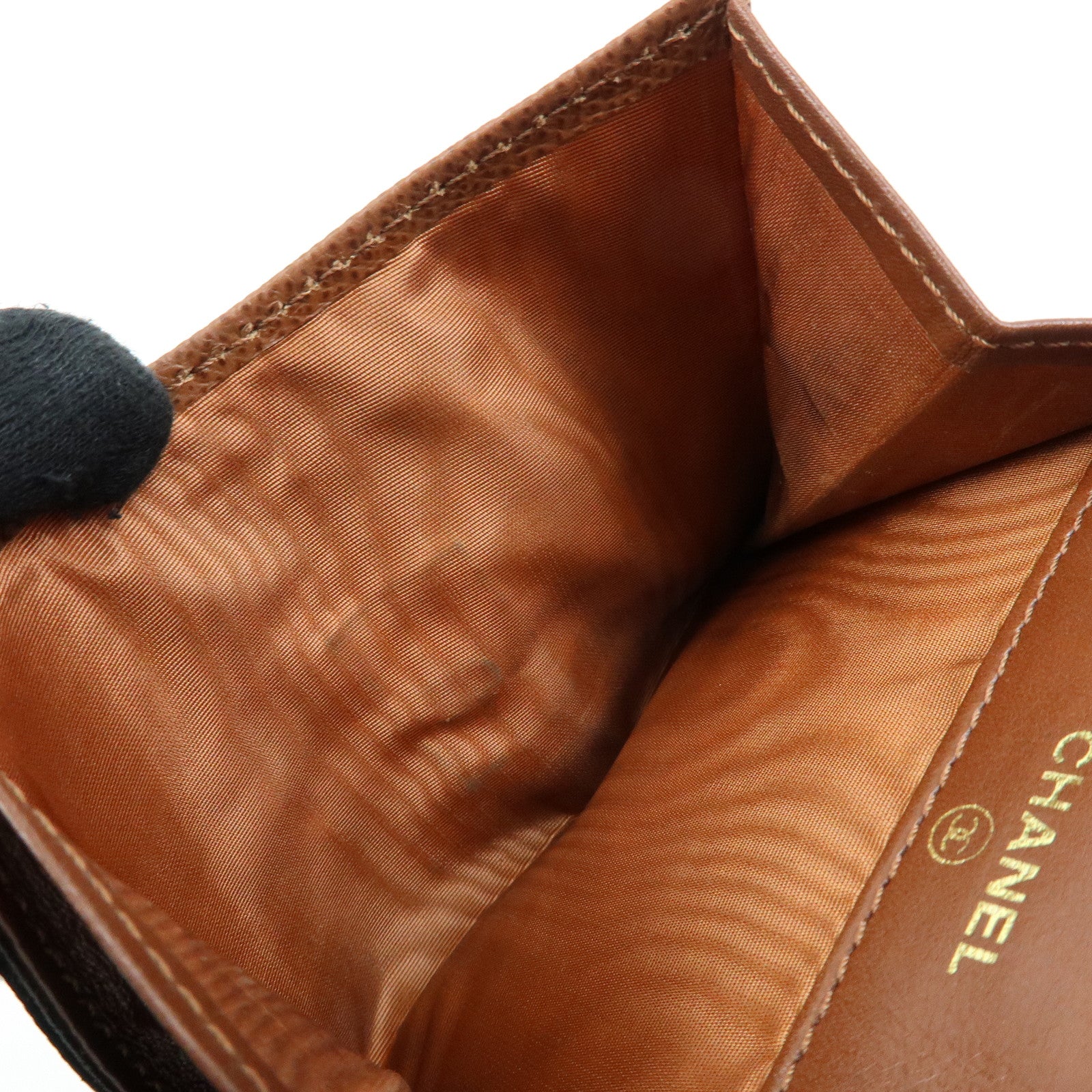 CHANEL COCO Mark Leather Bi-fold Compact Wallet Brown Gold