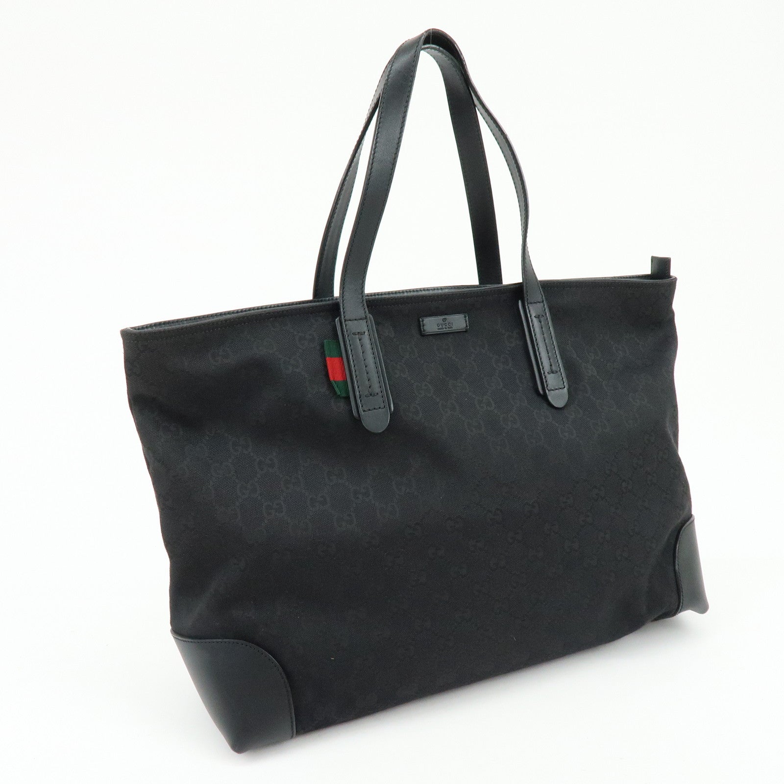 GUCCI Sherry GG Canvas Leather Tote Bag Shoulder Bag Black 308928