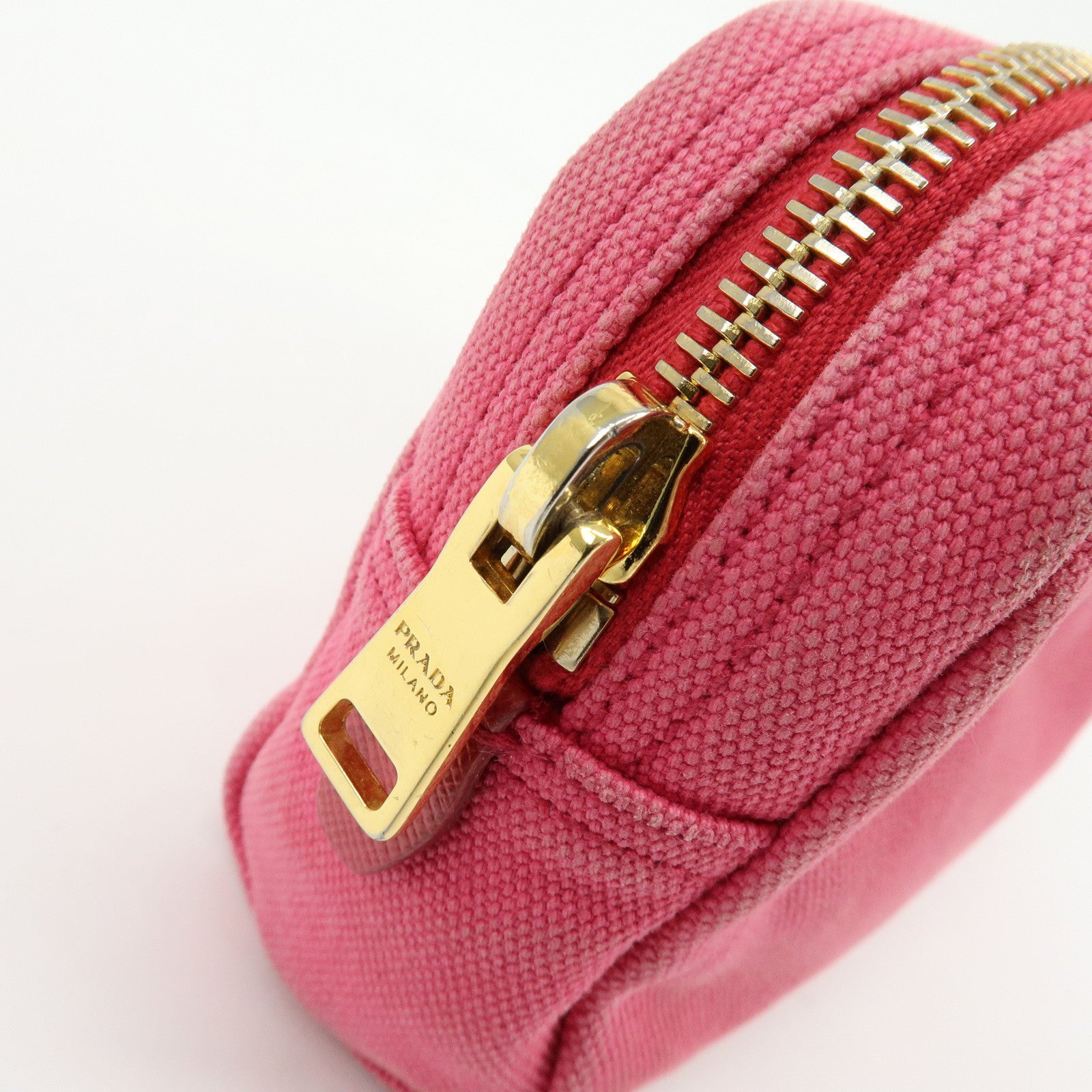 PRADA Triangle Logo Canvas Leather Pouch Cosmetic Pouch Pink