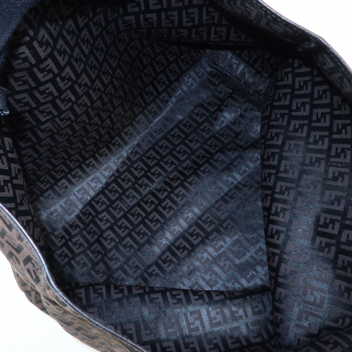 FENDI Zucchino Canvas Leather Tote Bag Black Brown