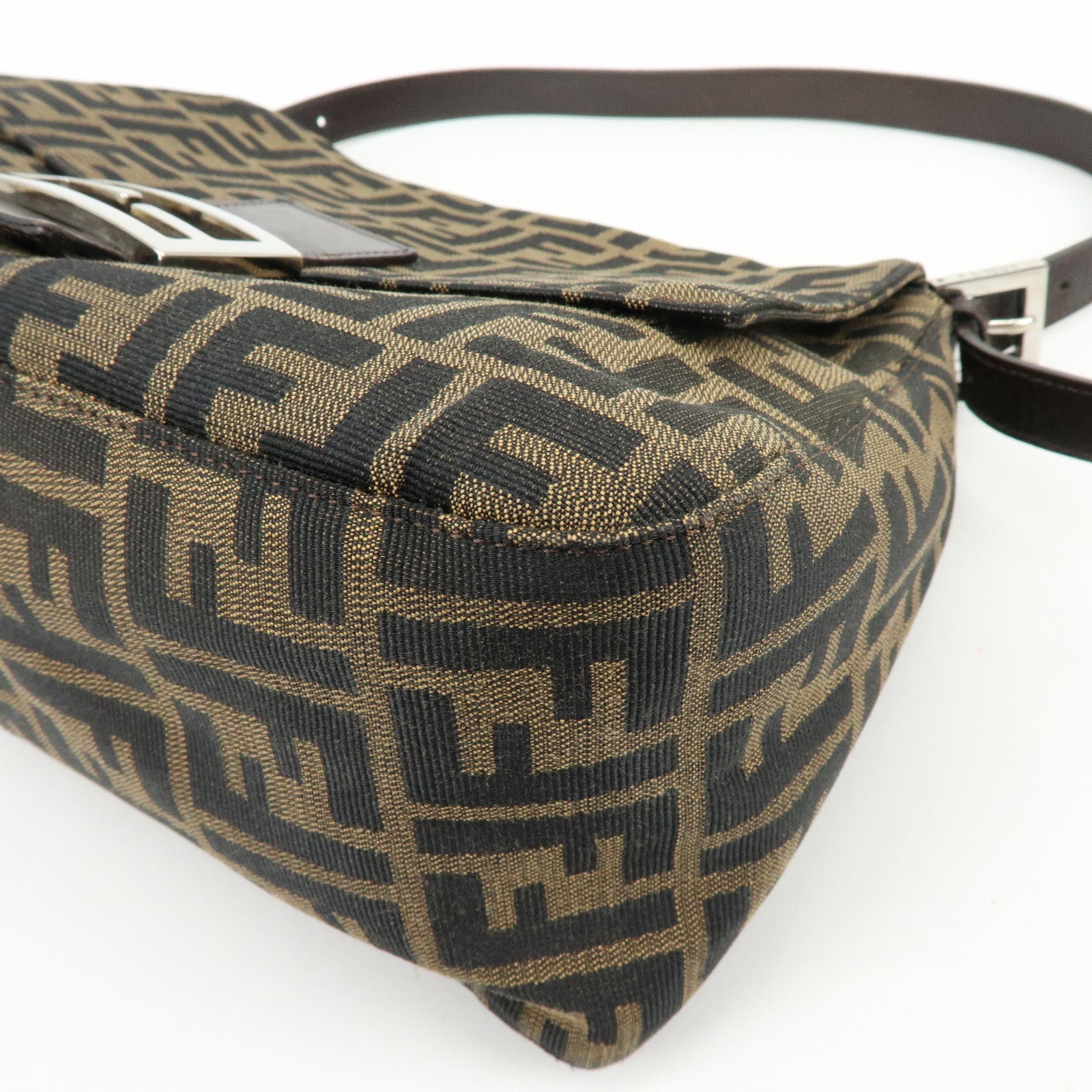 FENDI Mamma Baguette Canvas Leather Shoulder Hand Bag Brown 17132642