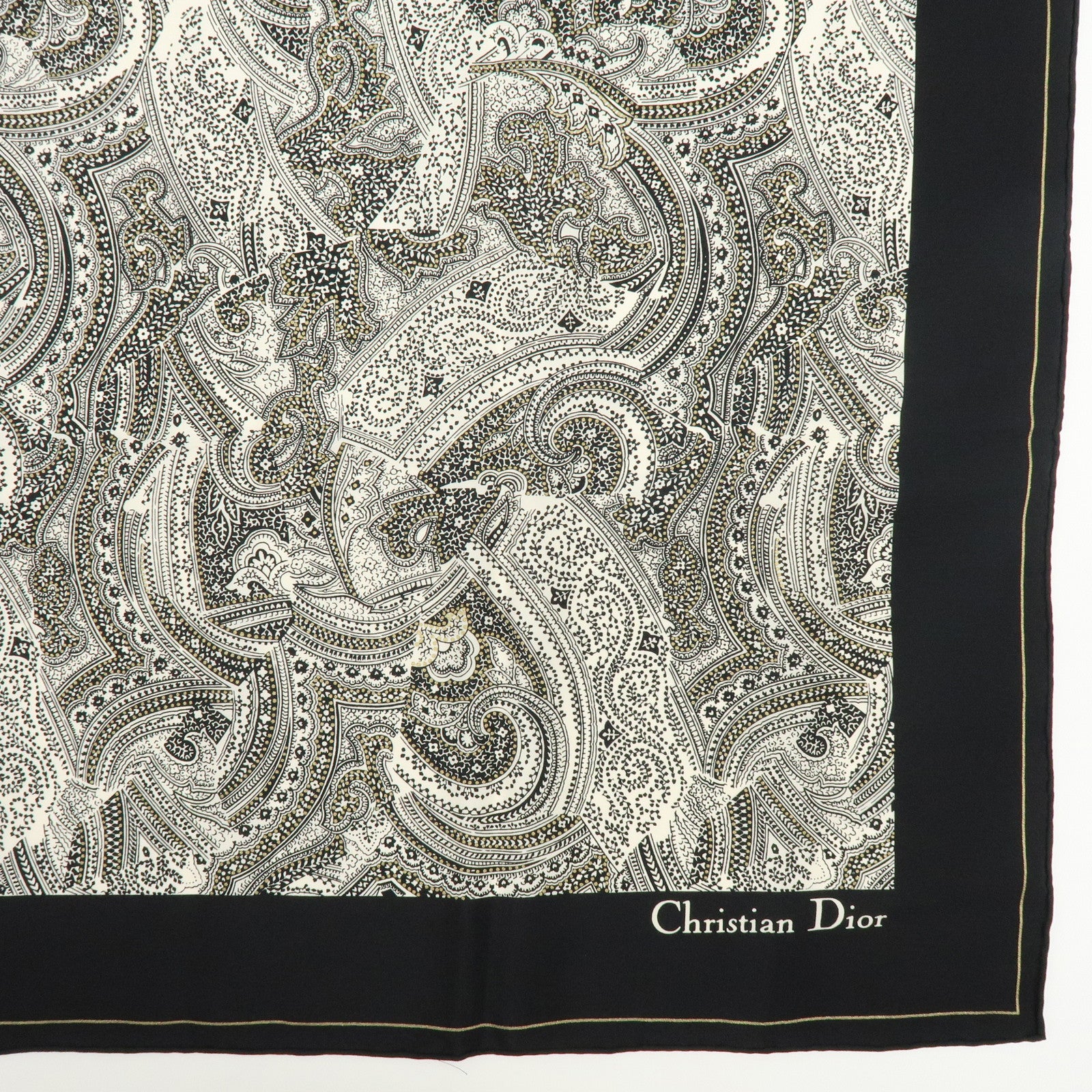 Christian Dior Set of 2 Silk 100% Scarf Flower Cat Paisley Pink Black