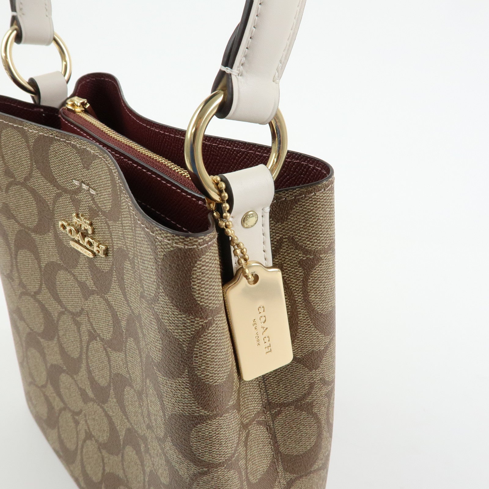 COACH Signature PVC Leather 2Way Shoulder Bag Hand Bag Beige Brown