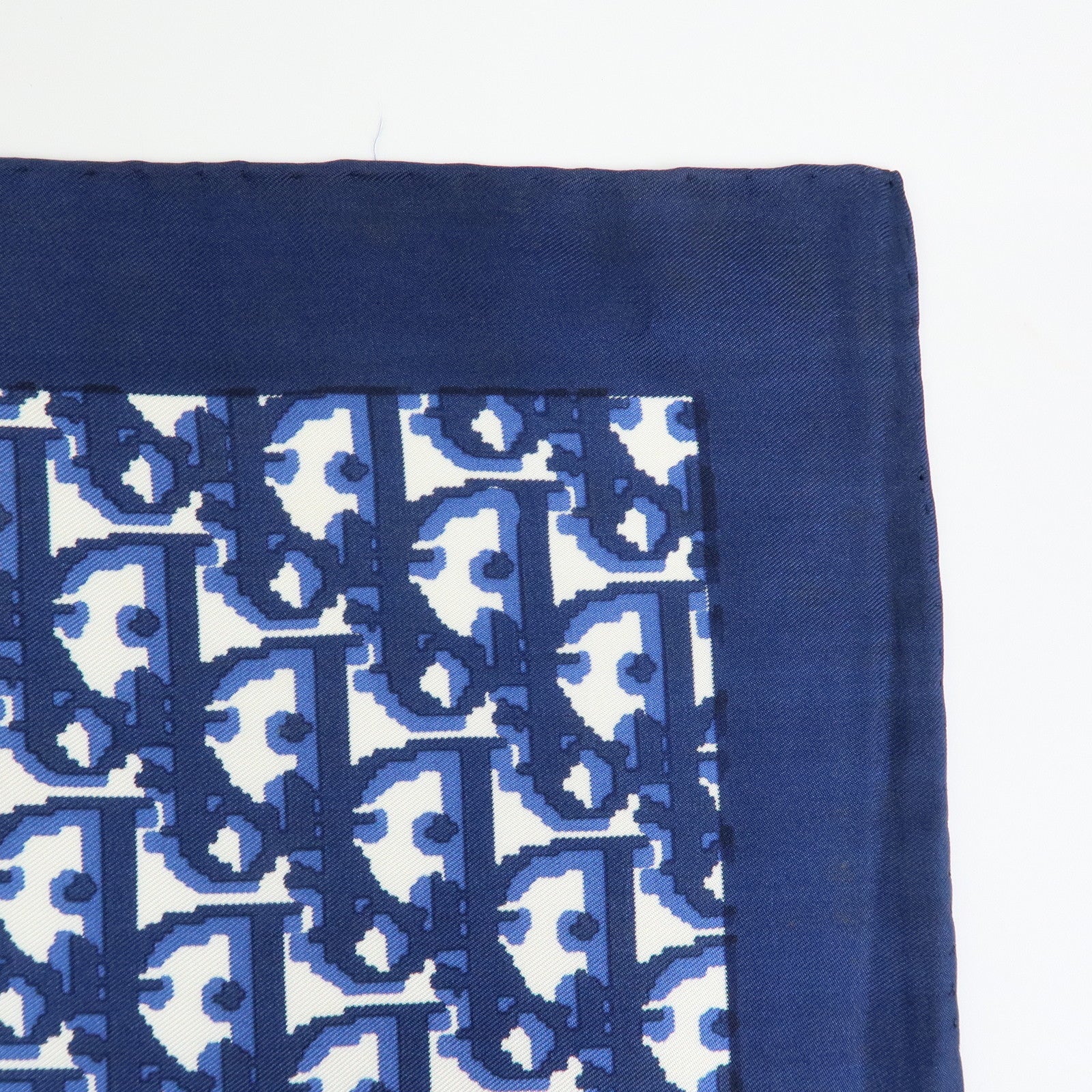 Christian Dior Trotter Silk 100% Scarf Navy Blue White