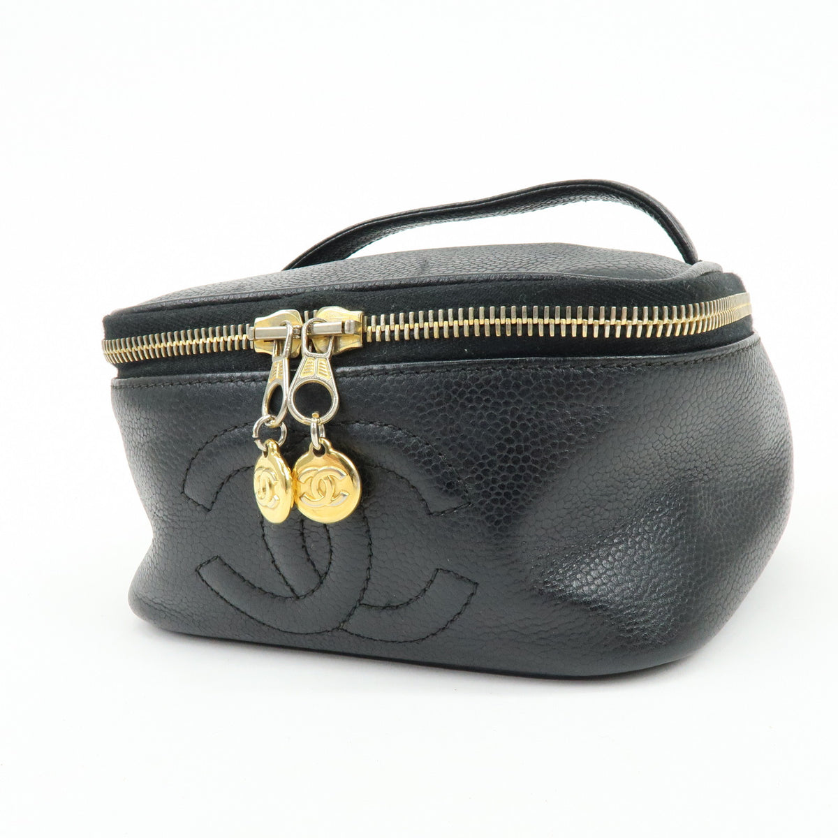 CHANEL COCO Mark Caviarskin Cosmetic Pouch Makeup Case Black