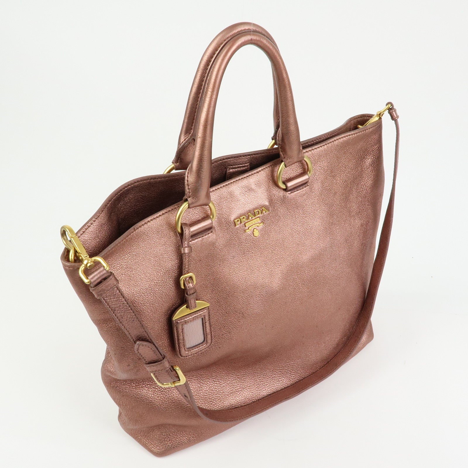 PRADA Vitello Daino Leather 2Way Tote Shoulder Bag Metallic Pink BN1713