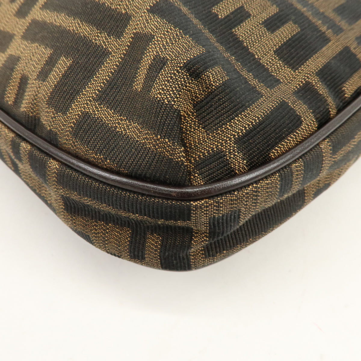 FENDI Zucca Canvas Leather Shoulder Bag Brown Black 8BT190
