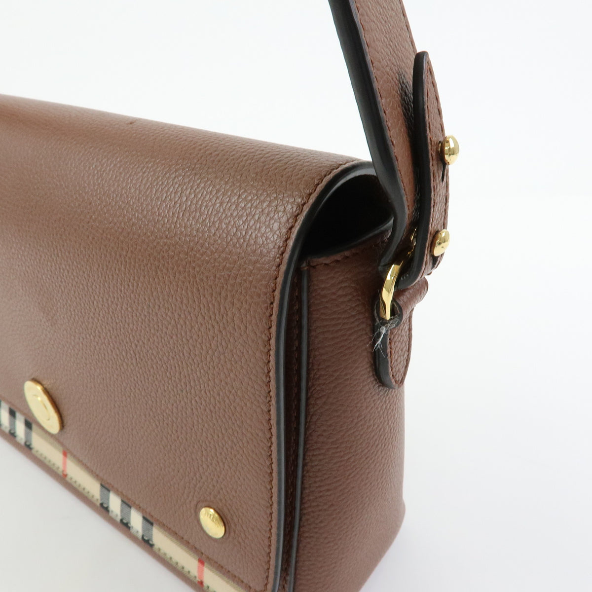 BURBERRY Nova Plaid Leather Canvas Shoulder Bag Crossbody Bag Brown