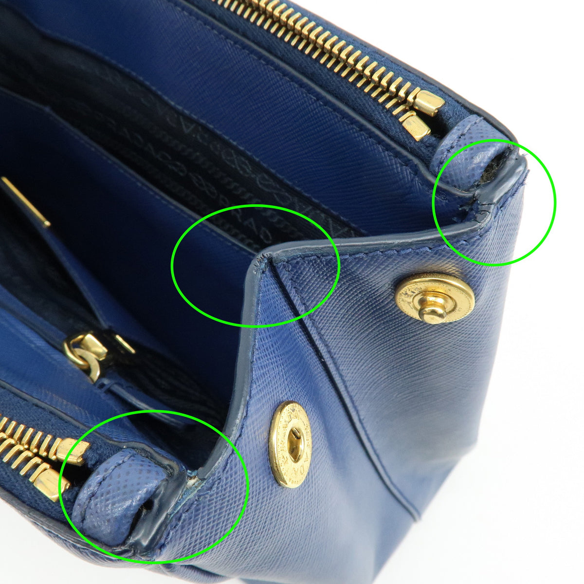 PRADA Galleria Triangle Log Saffiano Leather 2Way Hand Bag Blue BN2274