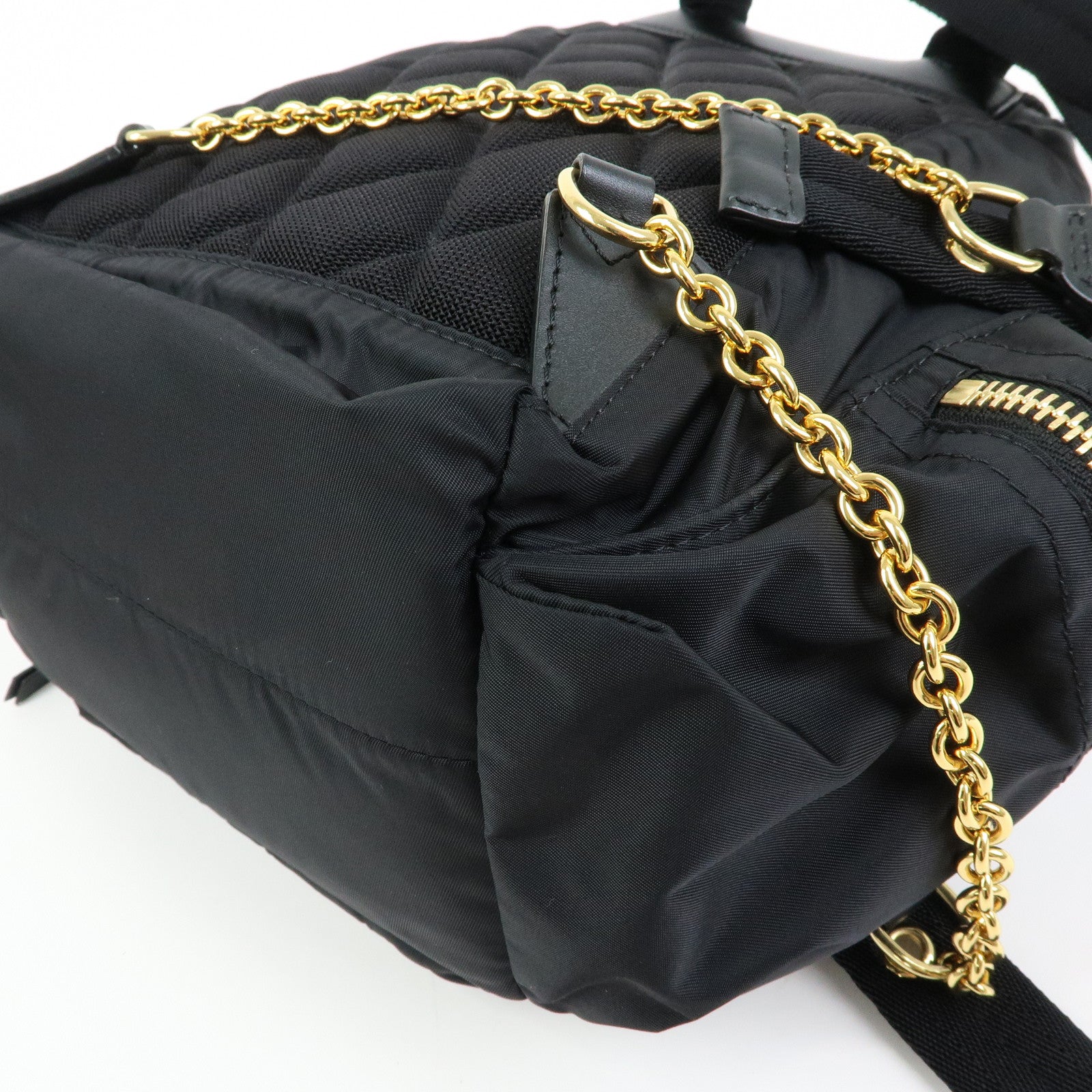 BURBERRY Nylon Leather Backpack Rucksack Gold Chain Black