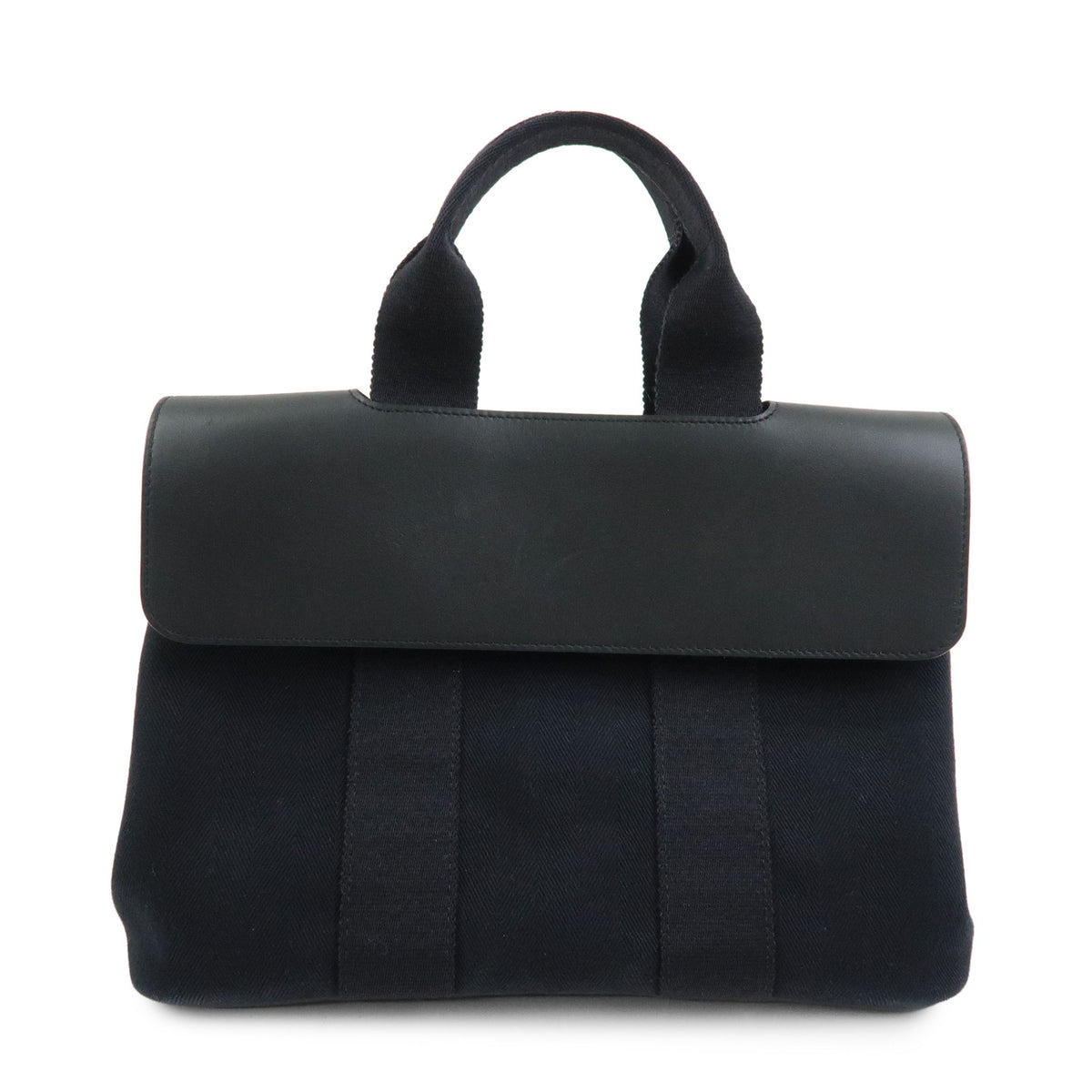 HERMES Valparaiso PM Toile Chevron Tote Bag Hand Bag Black