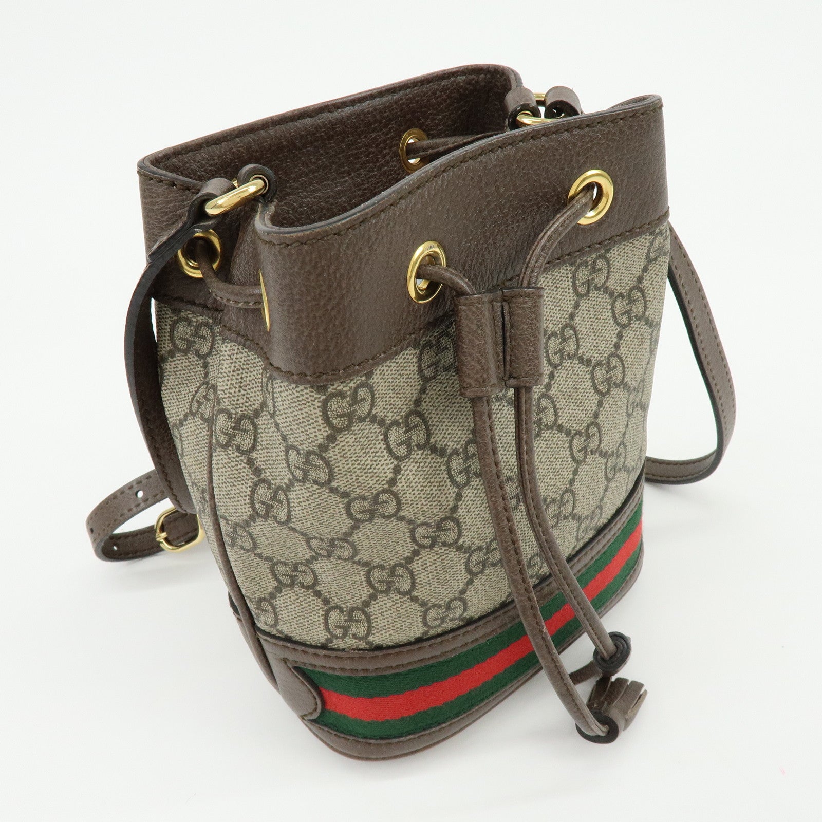 GUCCI Ophidia Sherry GG Supreme Leather Mini Bucket Bag 550620