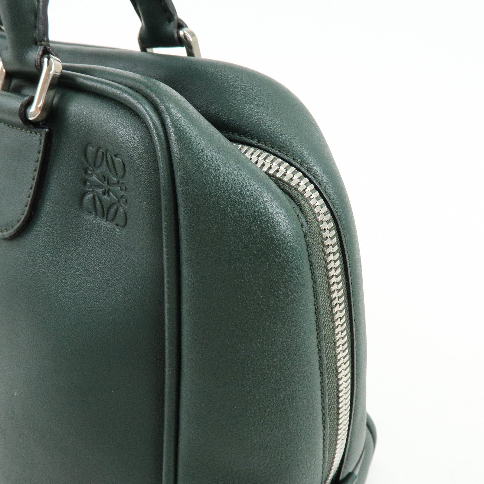 LOEWE Anagram Amazona Leather Boston Bag Hand Bag Dark Green
