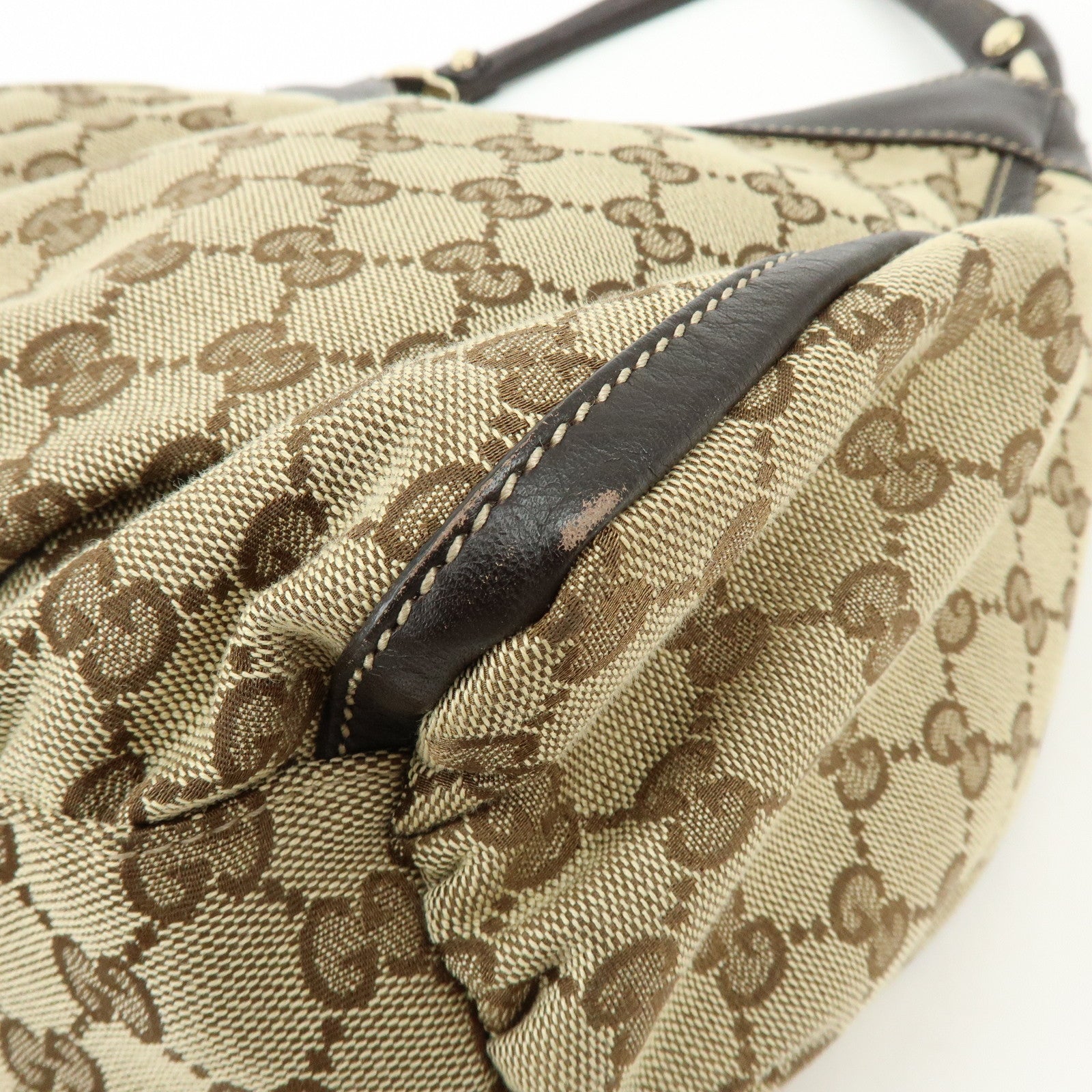 GUCCI Abbey GG Canvas Leather Shoulder Bag Brown Beige 189833
