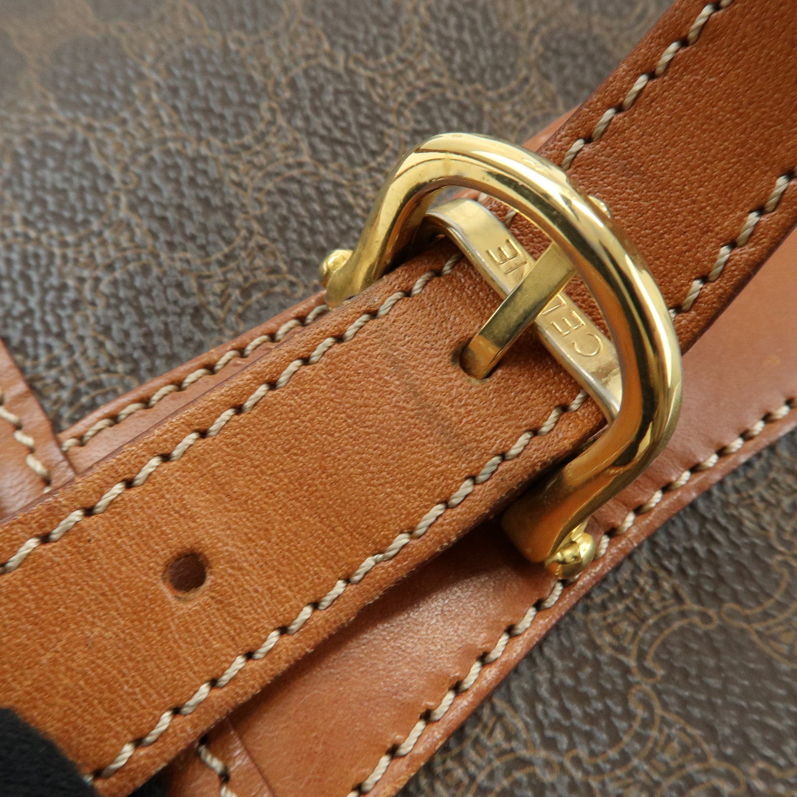 CELINE Macadam PVC Leather Tote Bag Hand Bag Brown
