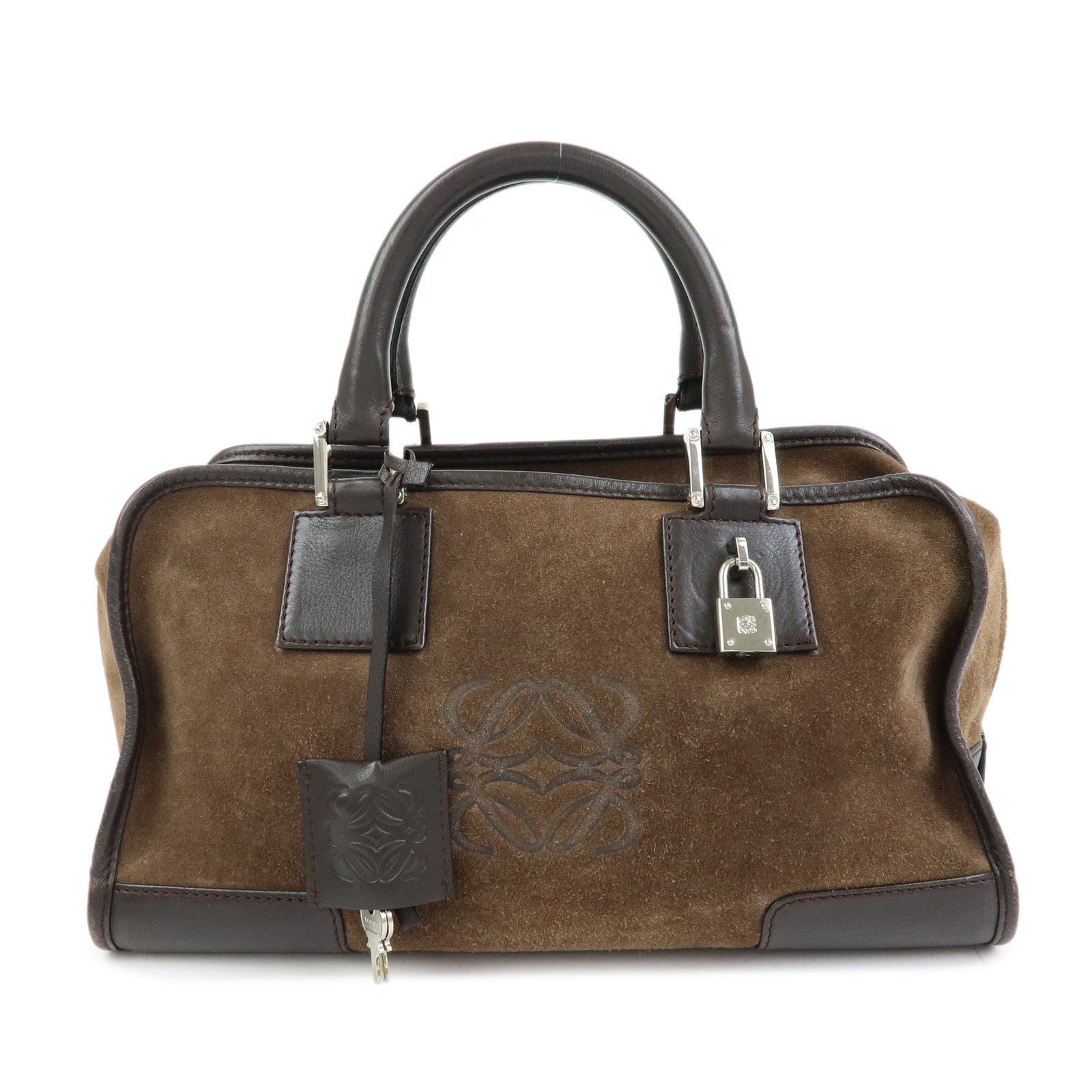LOEWE Anagram Amazona 28 Suede Leather Hand Bag Boston Bag Brown