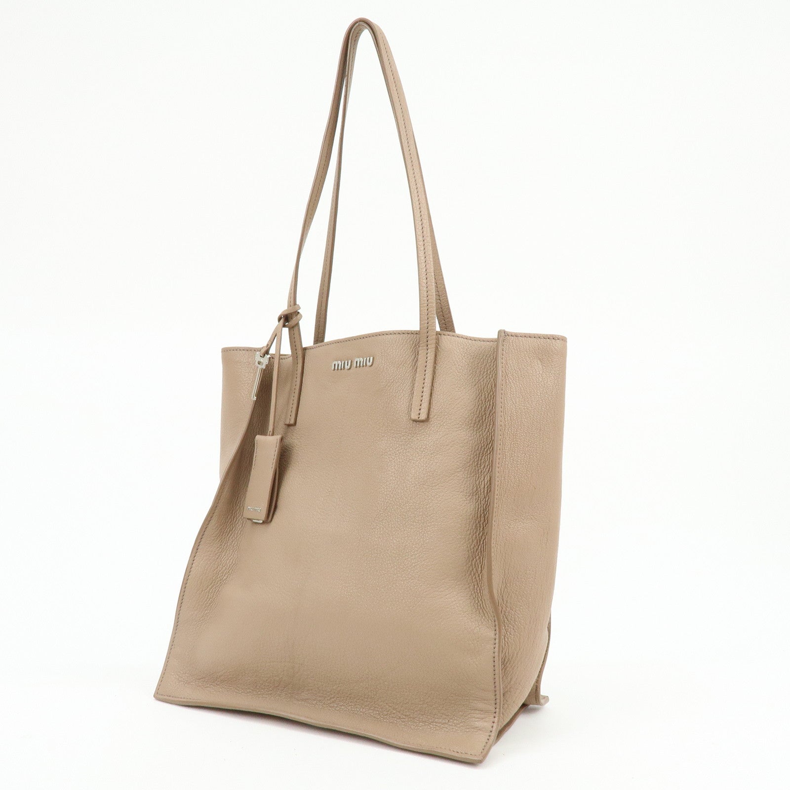 MIU MIU Madras Leather Tote Bag Shoulder Bag Beige RR2012