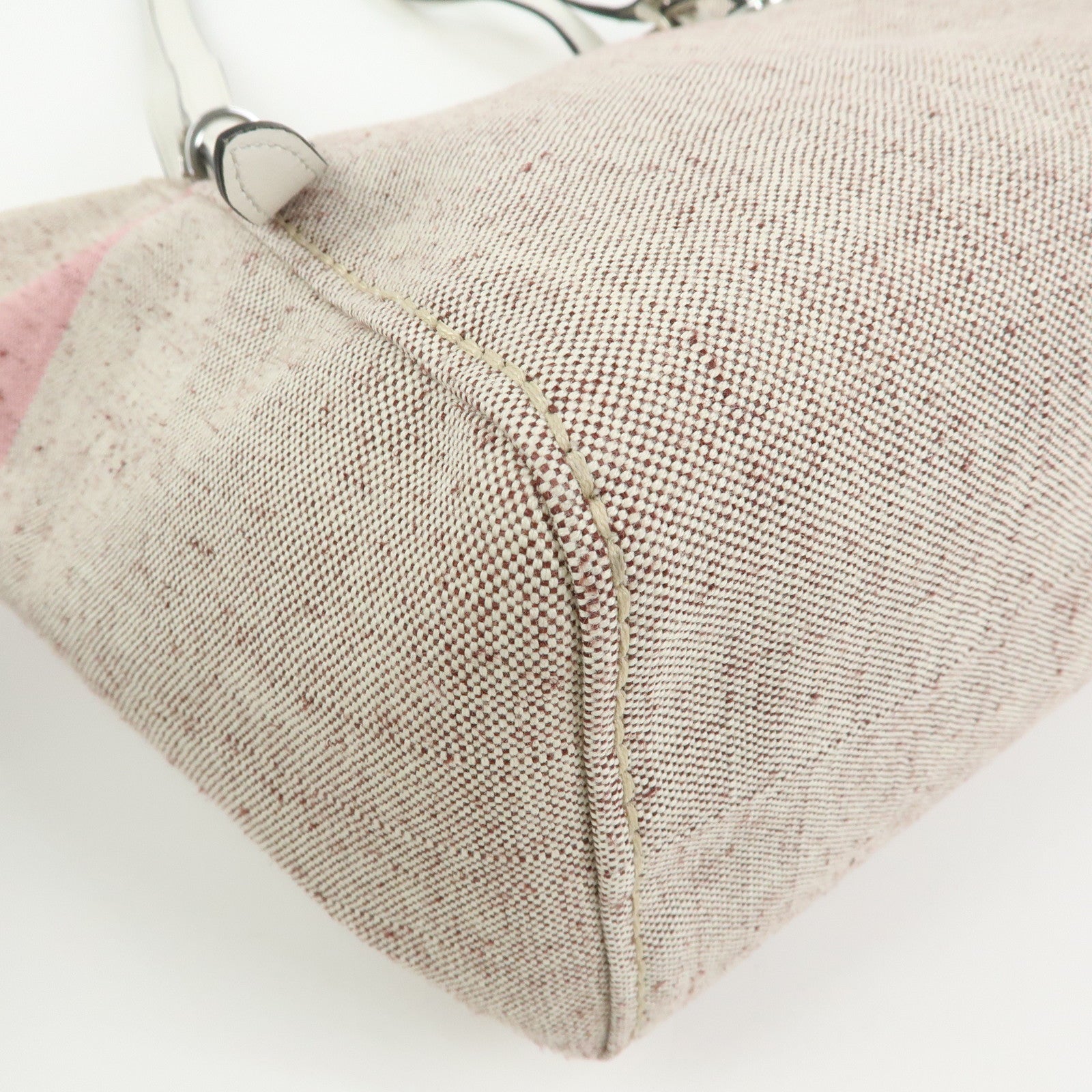 PRADA Logo Canvas Leather Tote Bag Shoulder Bag Natural Pink