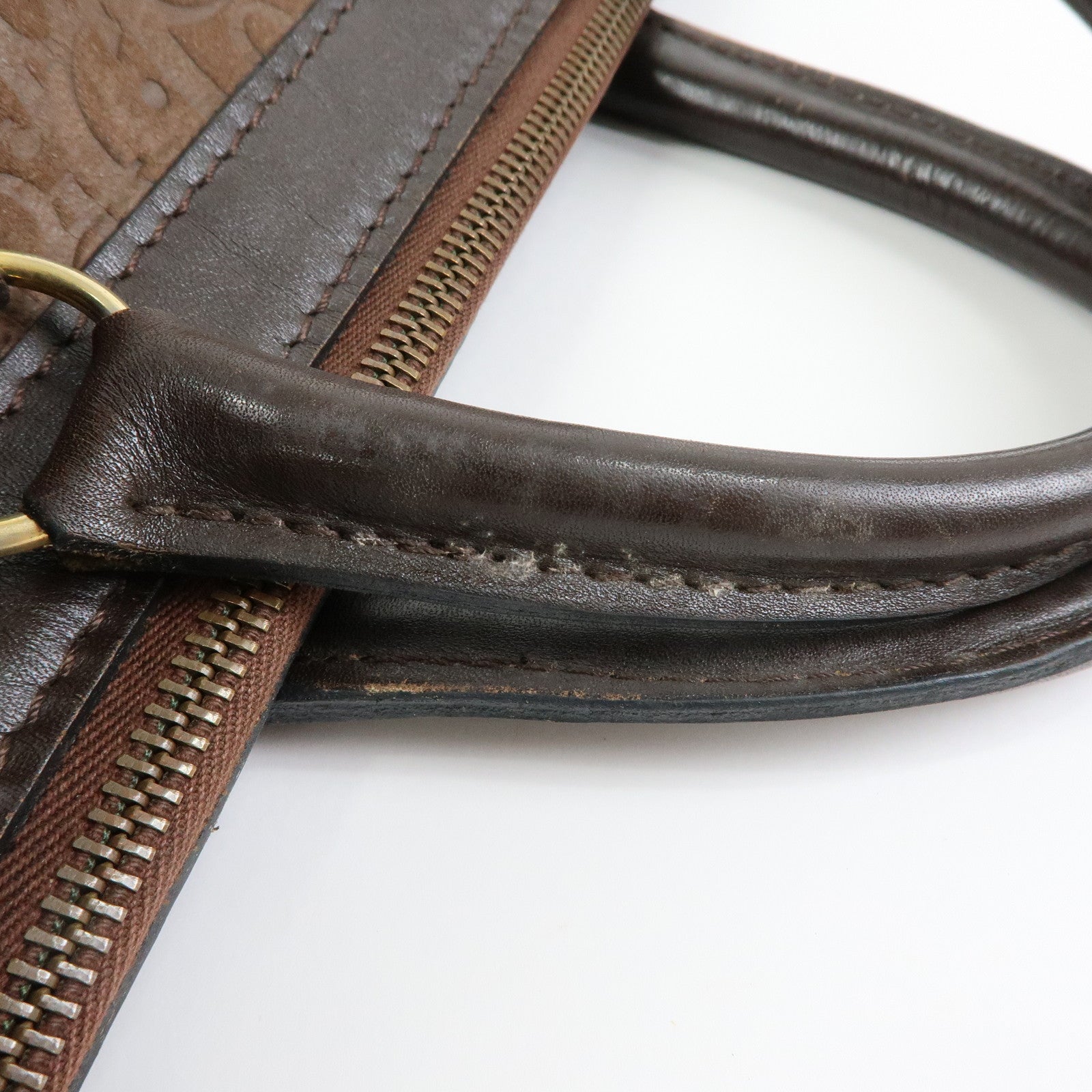 Christian Dior Trotter Suede Leather Boston Bag Hand Bag Brown
