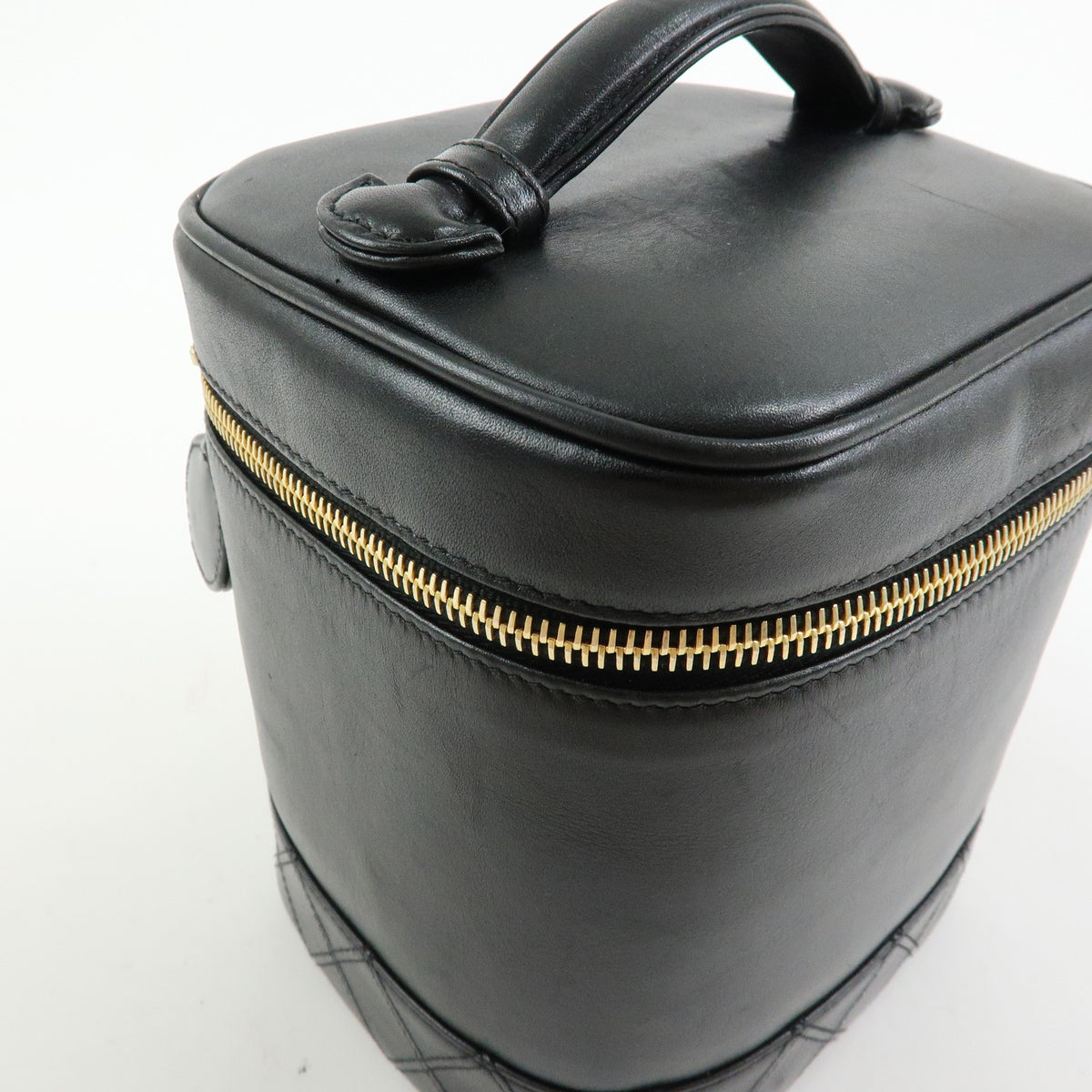 CHANEL Bicolore Lamb Skin Vanity Bag Hand Bag Black A01619