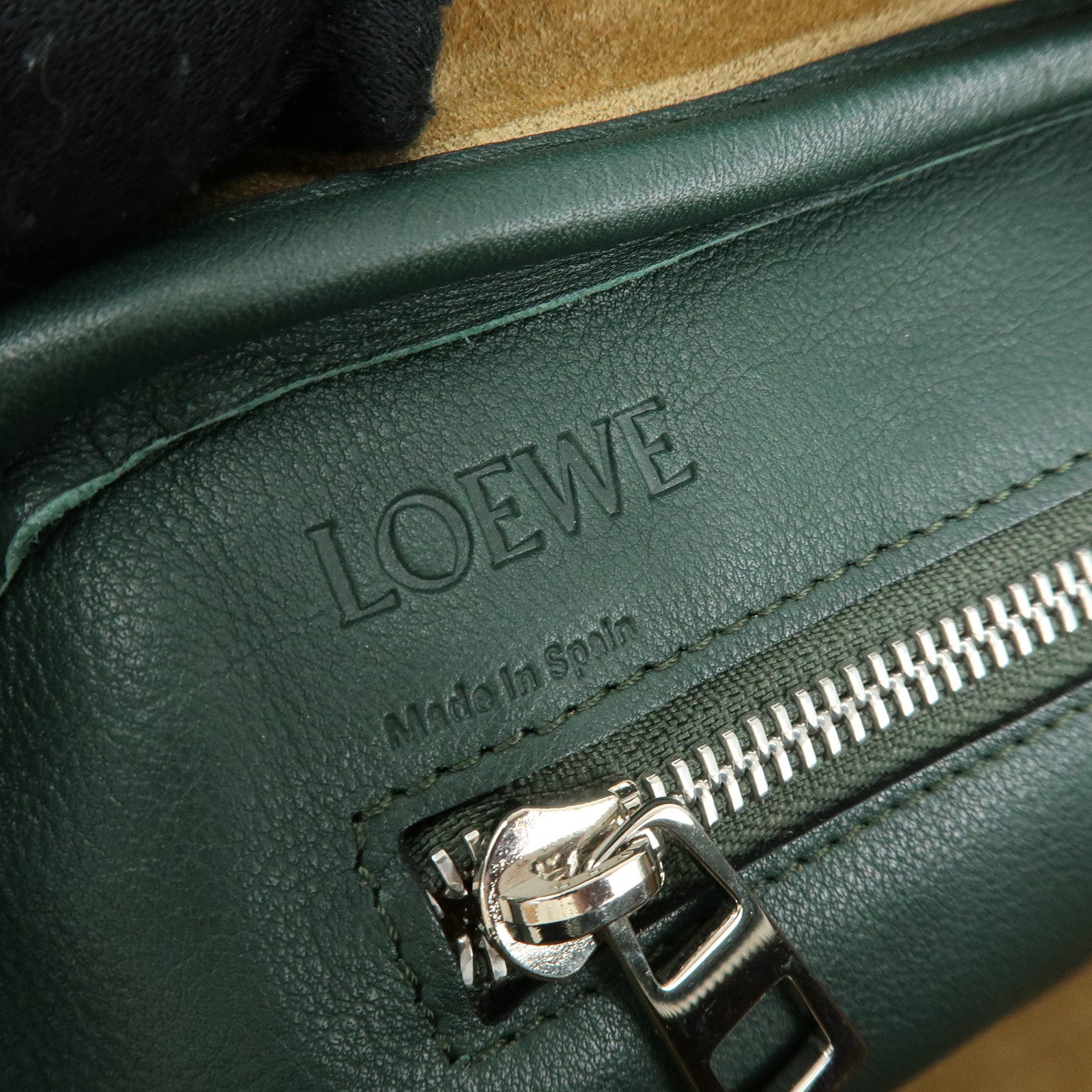 LOEWE Anagram Amazona Leather Boston Bag Hand Bag Dark Green