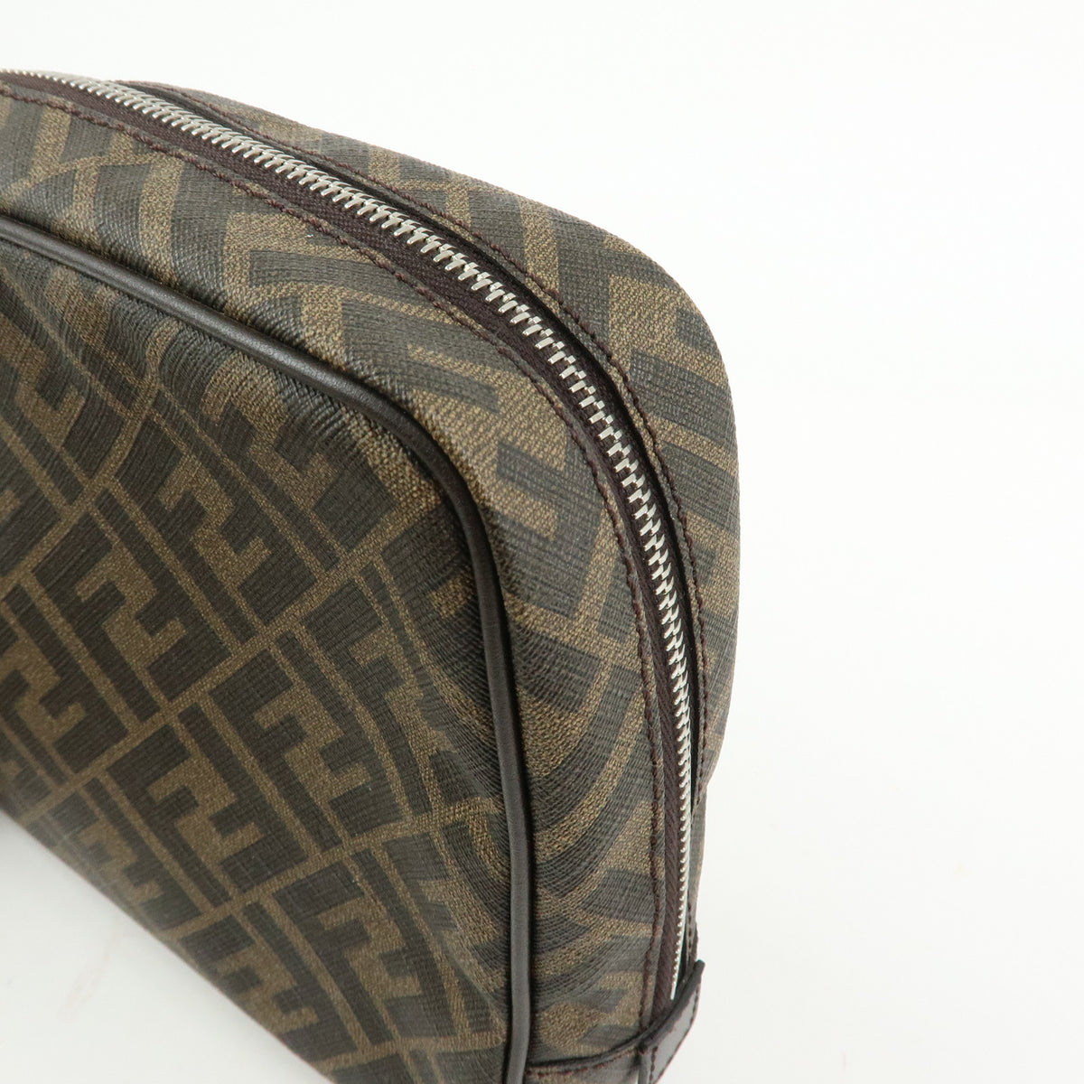 FENDI ZUCCA PVC Leather Clutch Bag Pouch Brown Black 7N0116
