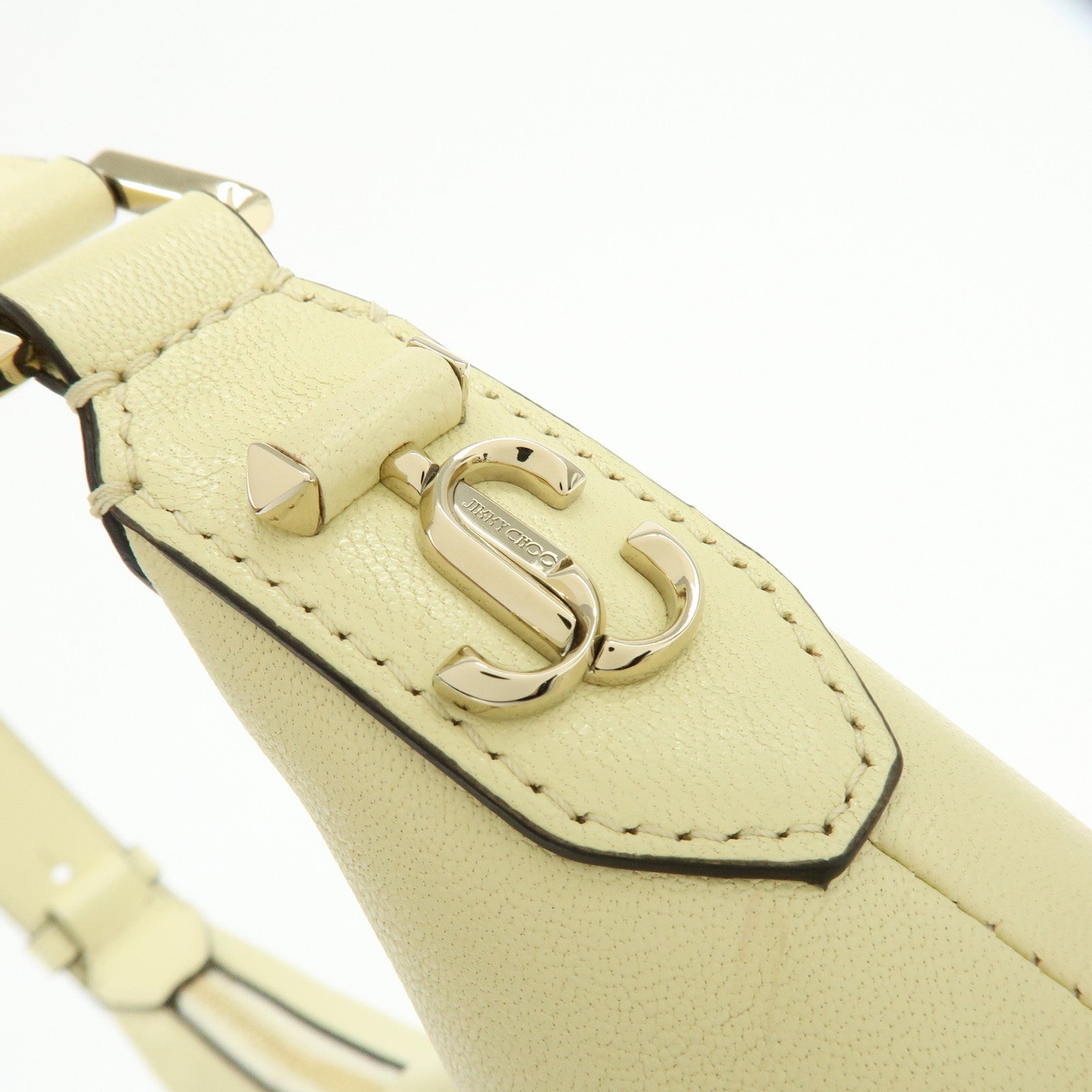 JIMMY CHOO Flap Leather Hand Bag Shoulder Bag Yellow Beige