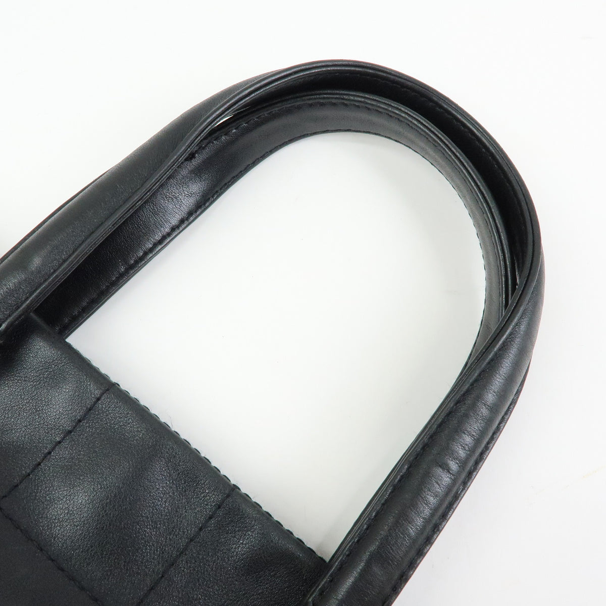 CHANEL Chocolate Bar COCO Mark Lamb Skin Hand Bag Tote Bag Black