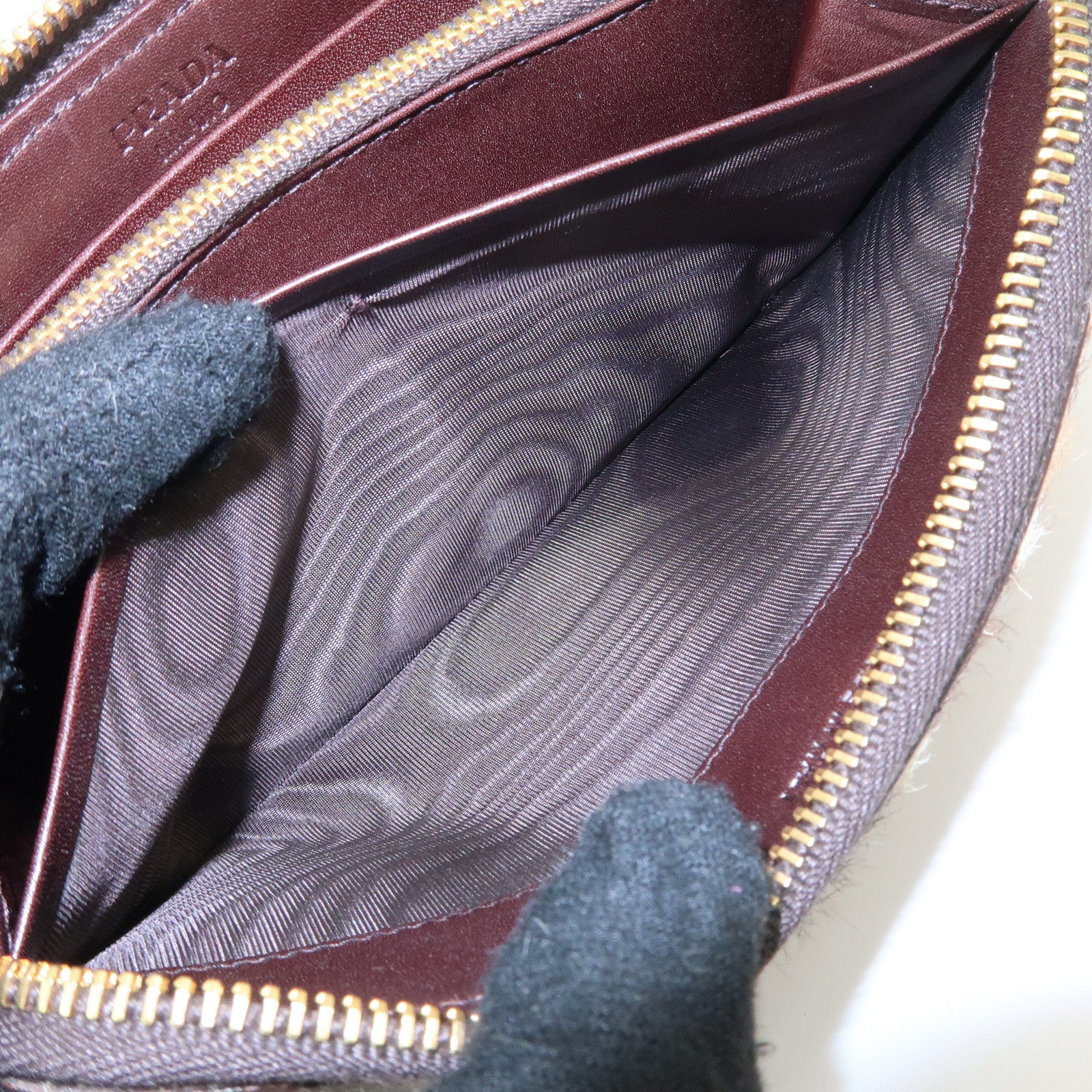 PRADA Leather Unborn Calf Round Zippy Wallet Leopard 1M0506 Used