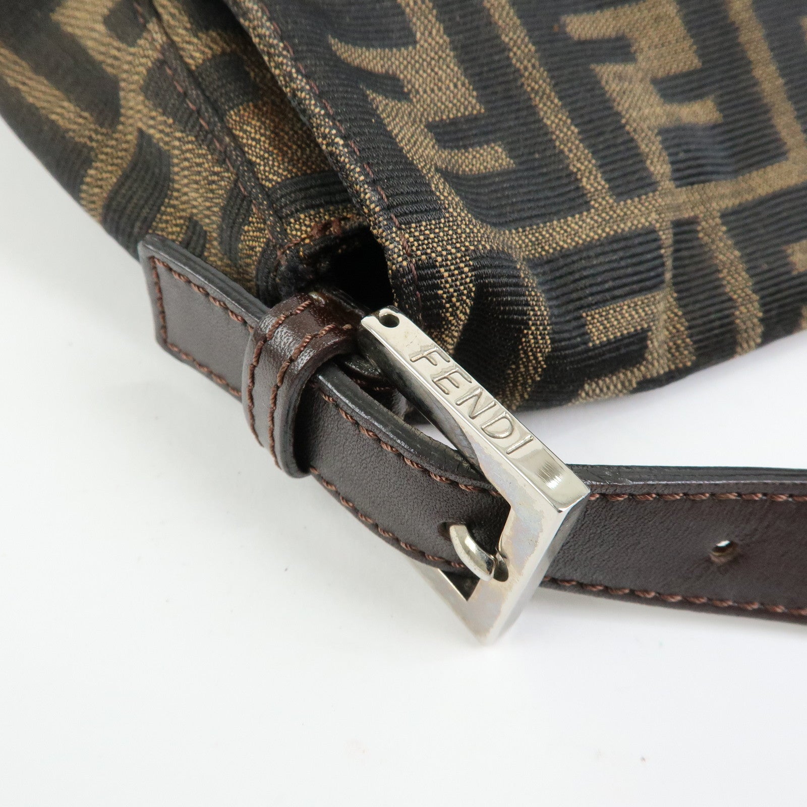 FENDI Mamma Baguette Zucca Canvas Leather Shoulder Bag Brown 26325